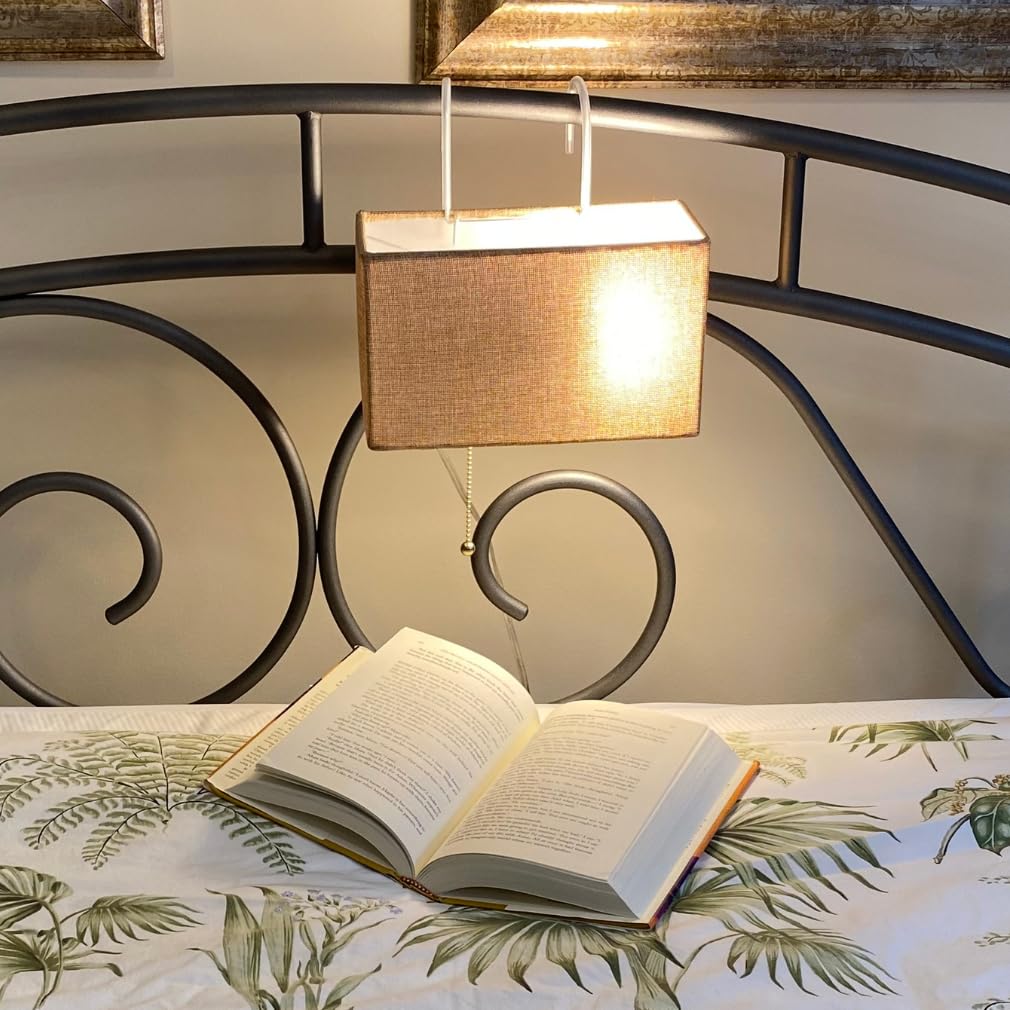 Evelots Beige Bed Headboard Reading Lamp - Soft Book Light with Tan Shade & Hooks for Most Beds - Ideal Bedroom Lighting Solution