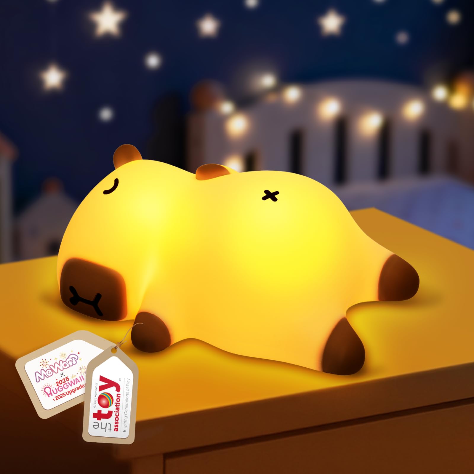 Mewaii Snoring Sound Capybara Night Light For Kids -Silicone Breathing Capybara Gifts Lamp With 3-Level Dimming  Cute Light Rechargeable Cuddly Bedtime Companion For Nursery  Baby Toys& Room Decor