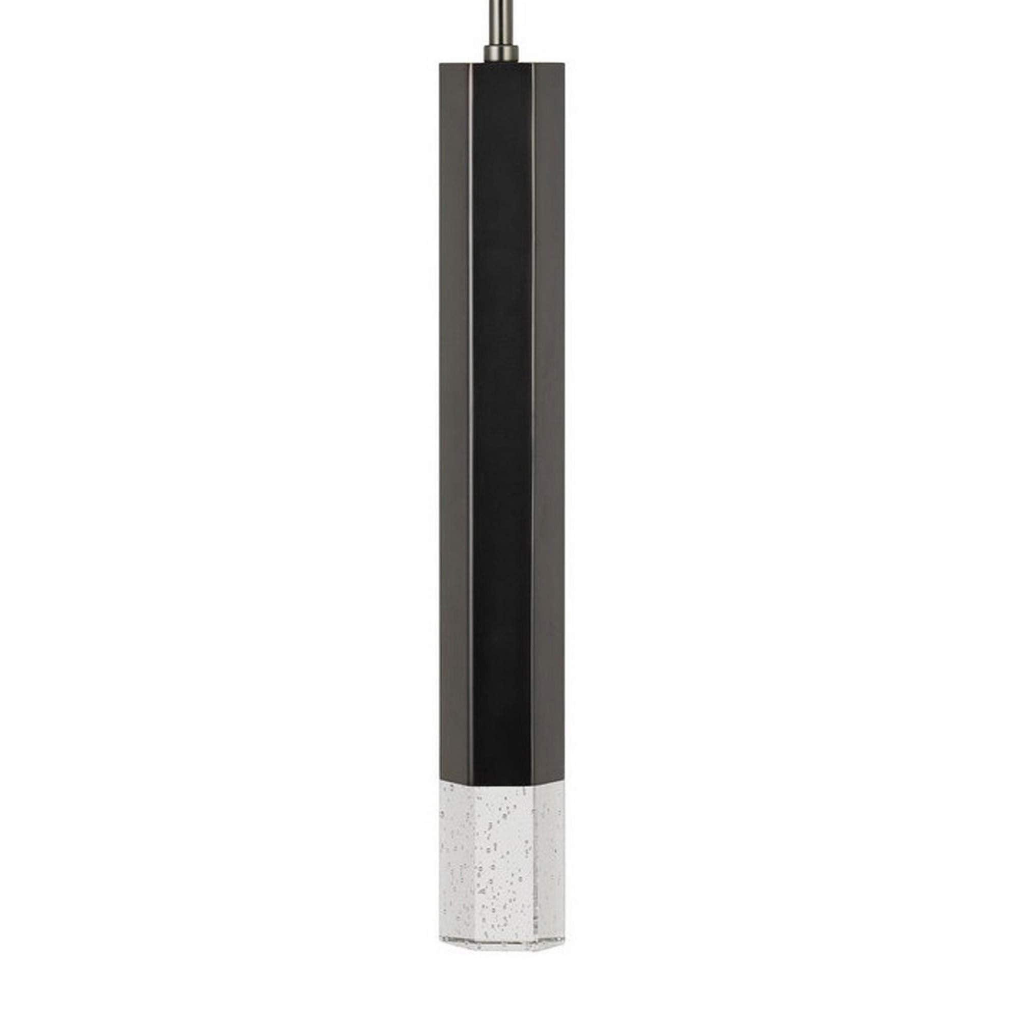 Benzara Hexagonal Metal Frame LED Light Pendant, Glass Diffuser, Black, Model BM220652