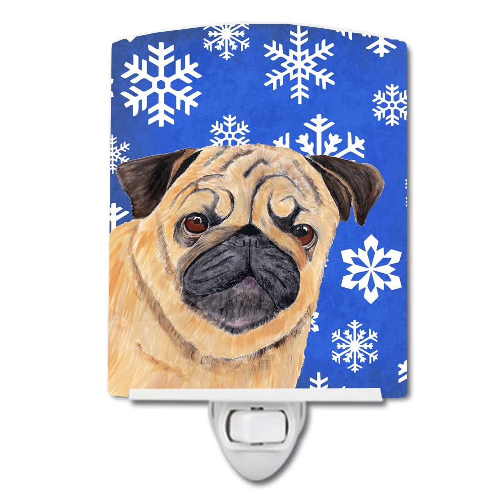 Carolines Treasures Night Light, Ceramic, Pug Winter Snowflakes, UL-Certified, 6x4x3in, Multicolor, Model SC9371CNL