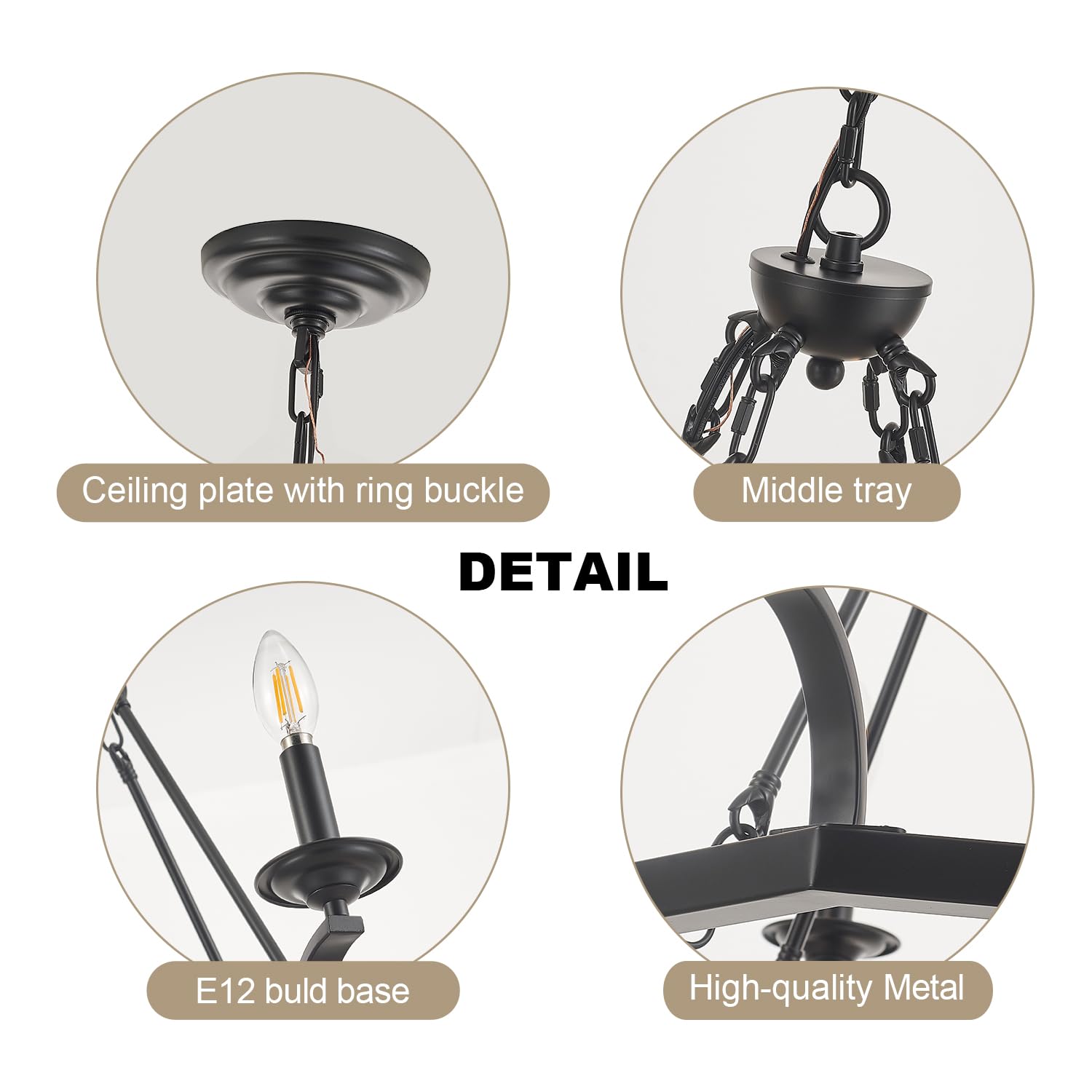 Brfaixla 8 Lights Wagon Wheel Chandelier 33'' Rustic Black Metal Ceiling Pendant Chandelier Hanging Lights Industrial For Kitche