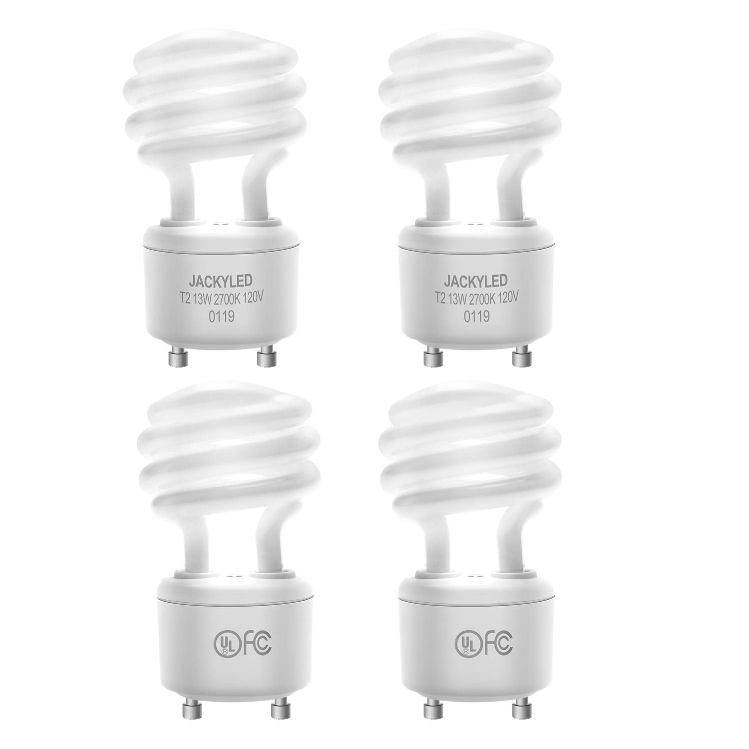Jackyled Ul-Listed 13W Gu24 Cfl Light Bulbs 2700K T2 Spiral Gu24 Base 2-Prong Light Bulb Warm White Fluorescent Light Bulbs Indo