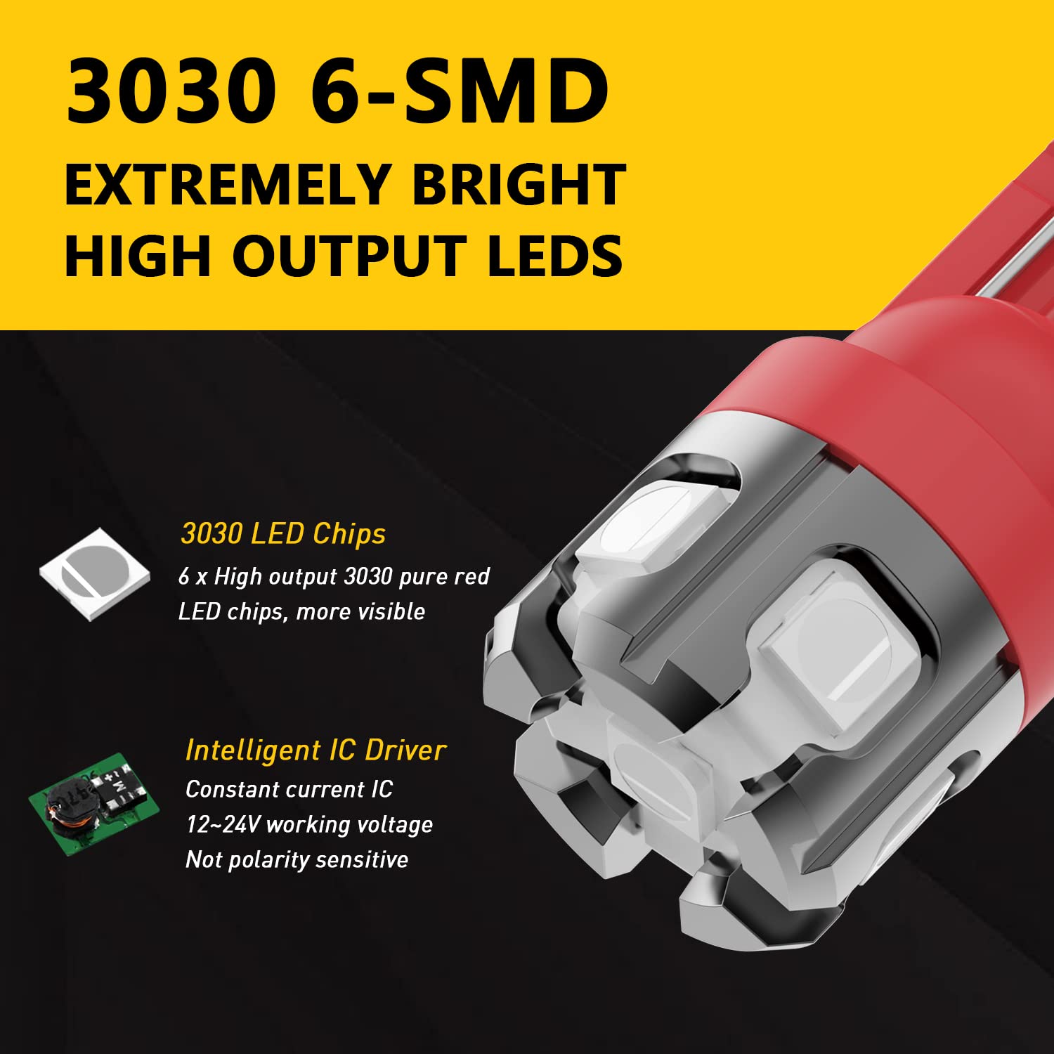PHINLION LED Light Bulb 194 T10 Wedge 6-SMD 3030 Red Replacement for Car Dome, Map, Parking, License Plate Lights