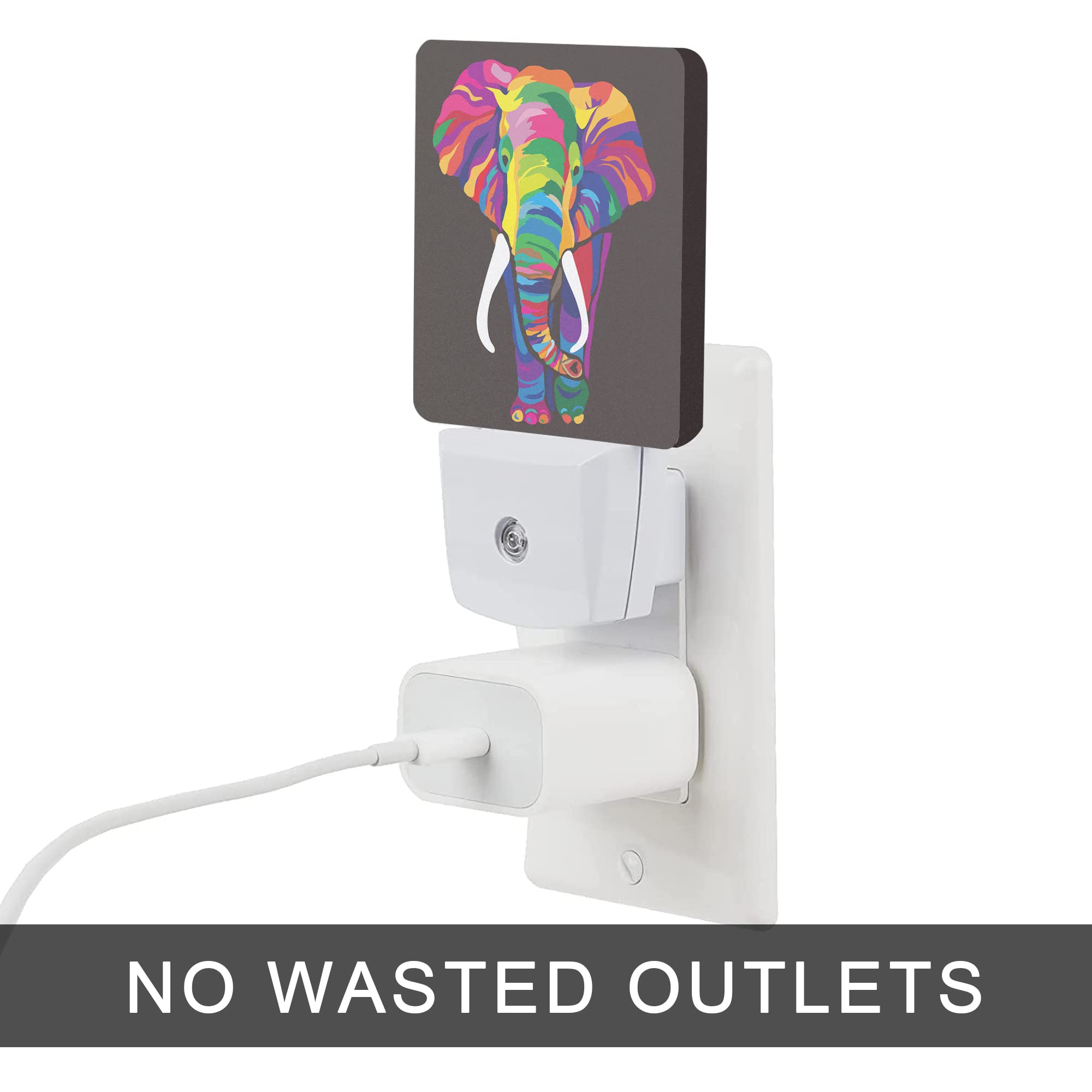 Oeaskly Elephant Night Light,Colorful Elephant Plug-In Night Lights With Dusk-To-Dawn Sensor For Stairway/Hallway/Kitchen Sleep