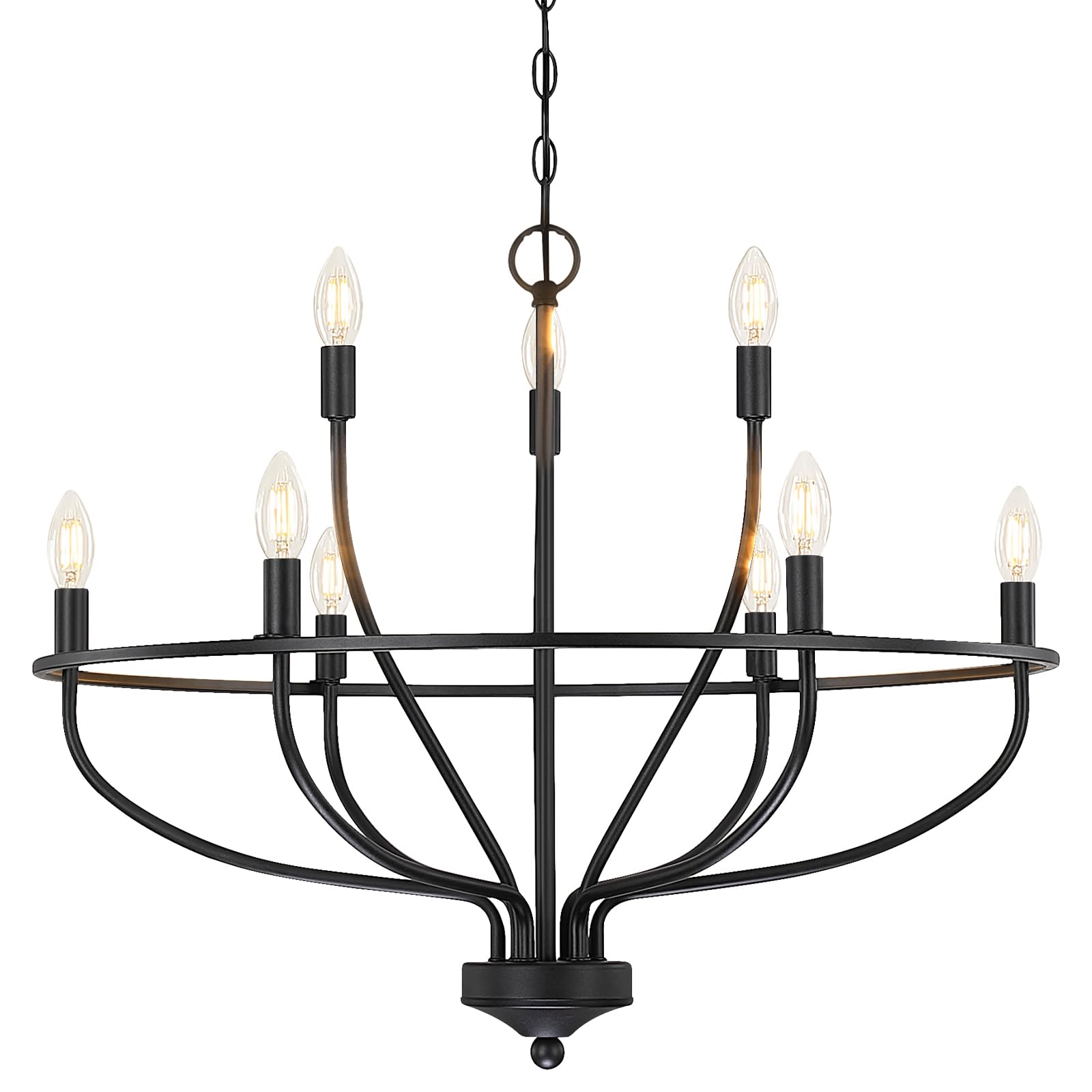 Black Dining Room Light Fixture, 28.5 Inch Diameter Modern Candle Chandeliers Over Table, 9-Light Farmhouse Chandelier For Kitch