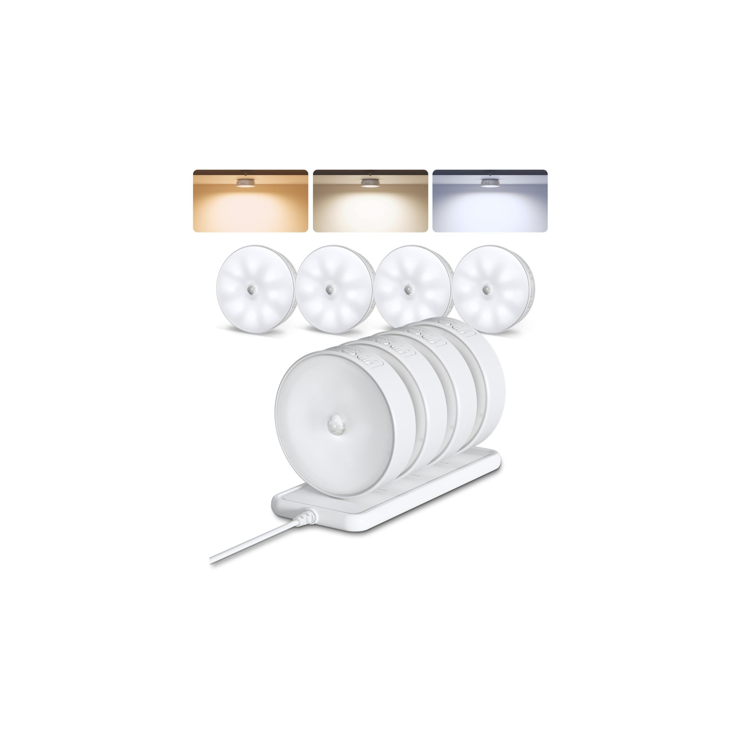 EZVALO 8 Pack Motion Sensor Closet Lights with Charging Station  1200mAh Rechargeable LED Night Lights  Under Cabinet Lights  Puck Light  Dimmable  3 Color Temps  Magnetic  Stick on for Kitchen