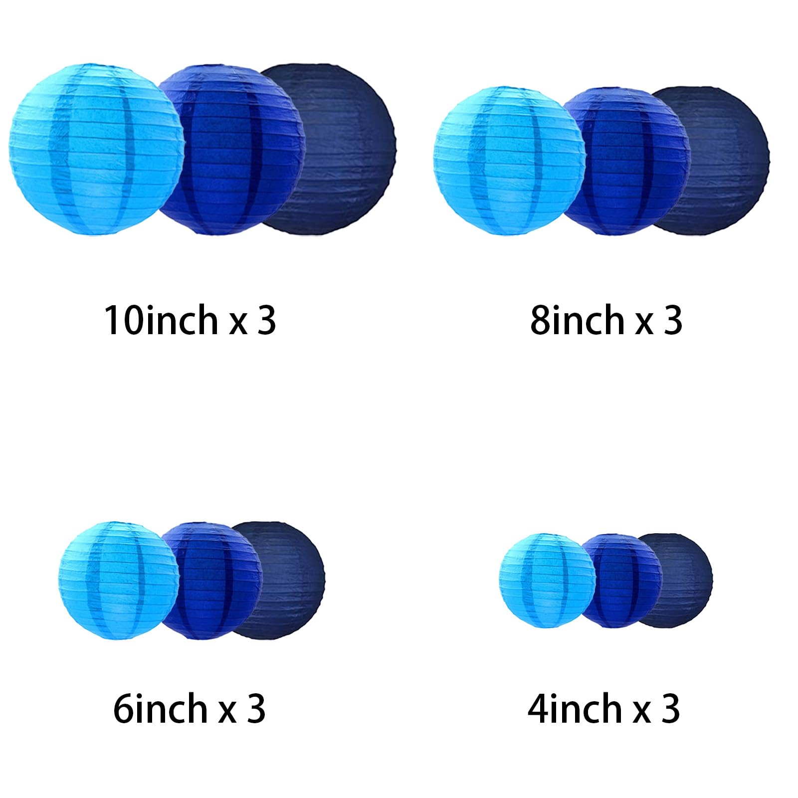 Blue Paper Lanterns Decorative, Chinese/Japanese Hanging Round Paper Lanterns Decorations For Wedding, Bridal/Baby Shower, Fathe