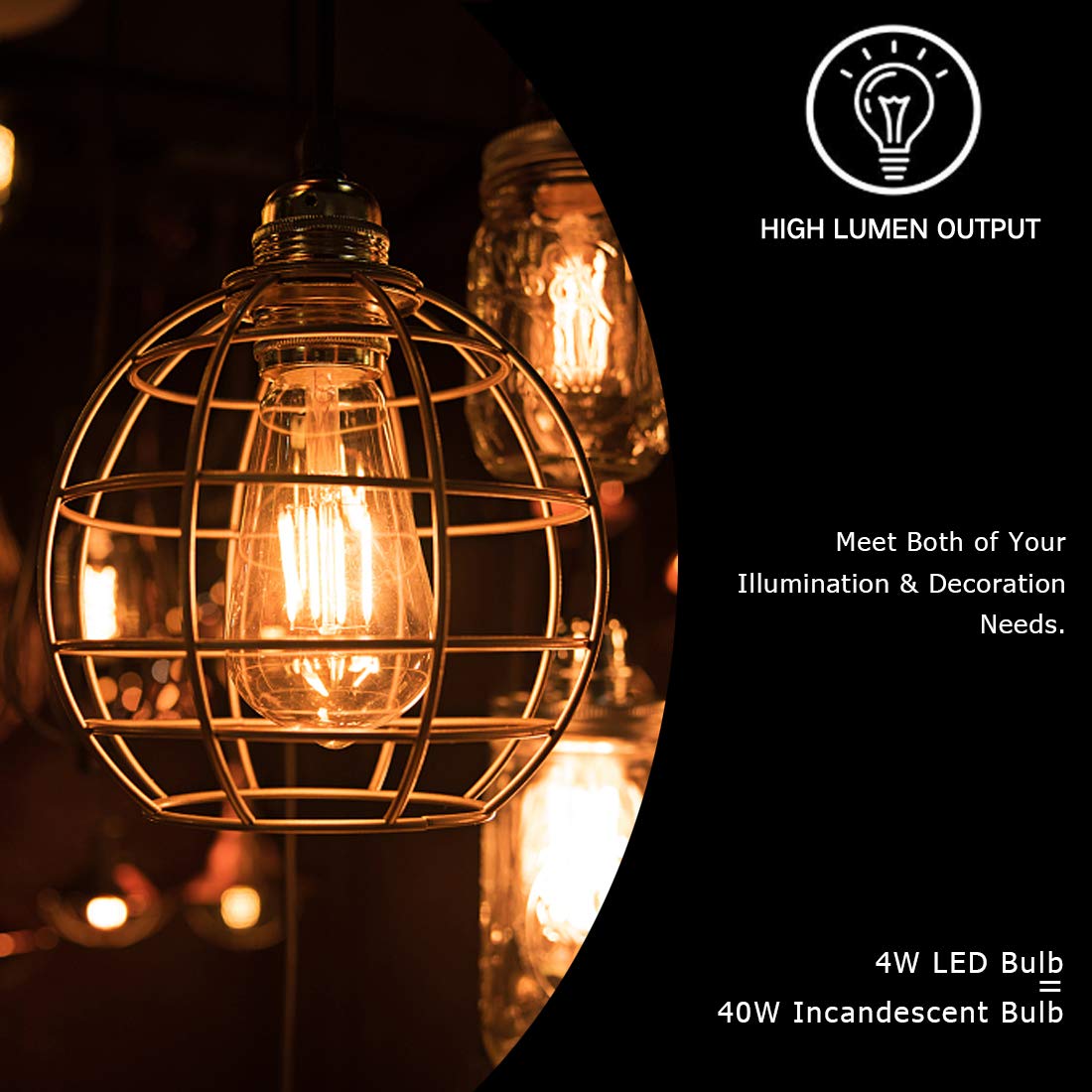 LUXON Dimmable LED Edison Bulbs, Amber Glass, 2700K Warm White, 40W Equivalent, 6-Pack