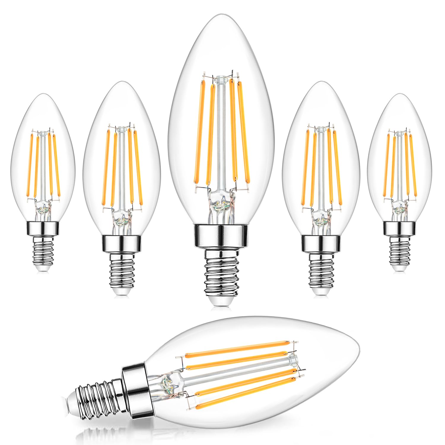 Dimmable E12 Led Candelabra Bulbs 60W Equivalent, 2700K Soft Warm White, 600 Lumens B11 Candle Base 6W C35 Led Filament Vintage 