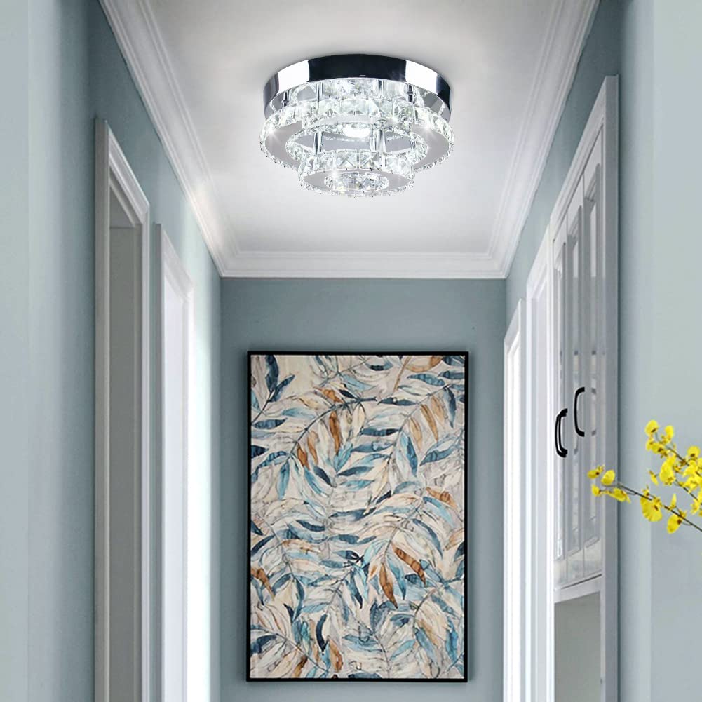 Cainjiazh Mini Chandelier LED Ceiling Light - 2 Layers, Stainless Steel, Cool White, Modern Design for Hallway, Kitchen, Bathroom