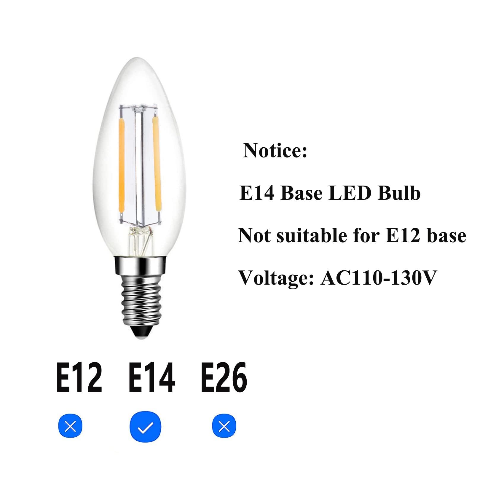Beonllay E14 European Base Led Candelabra Light Bulbs 25W Equivalent, 110V 2700K Warm White E14 Led Bulbs 2W 250Lm For Turkish L