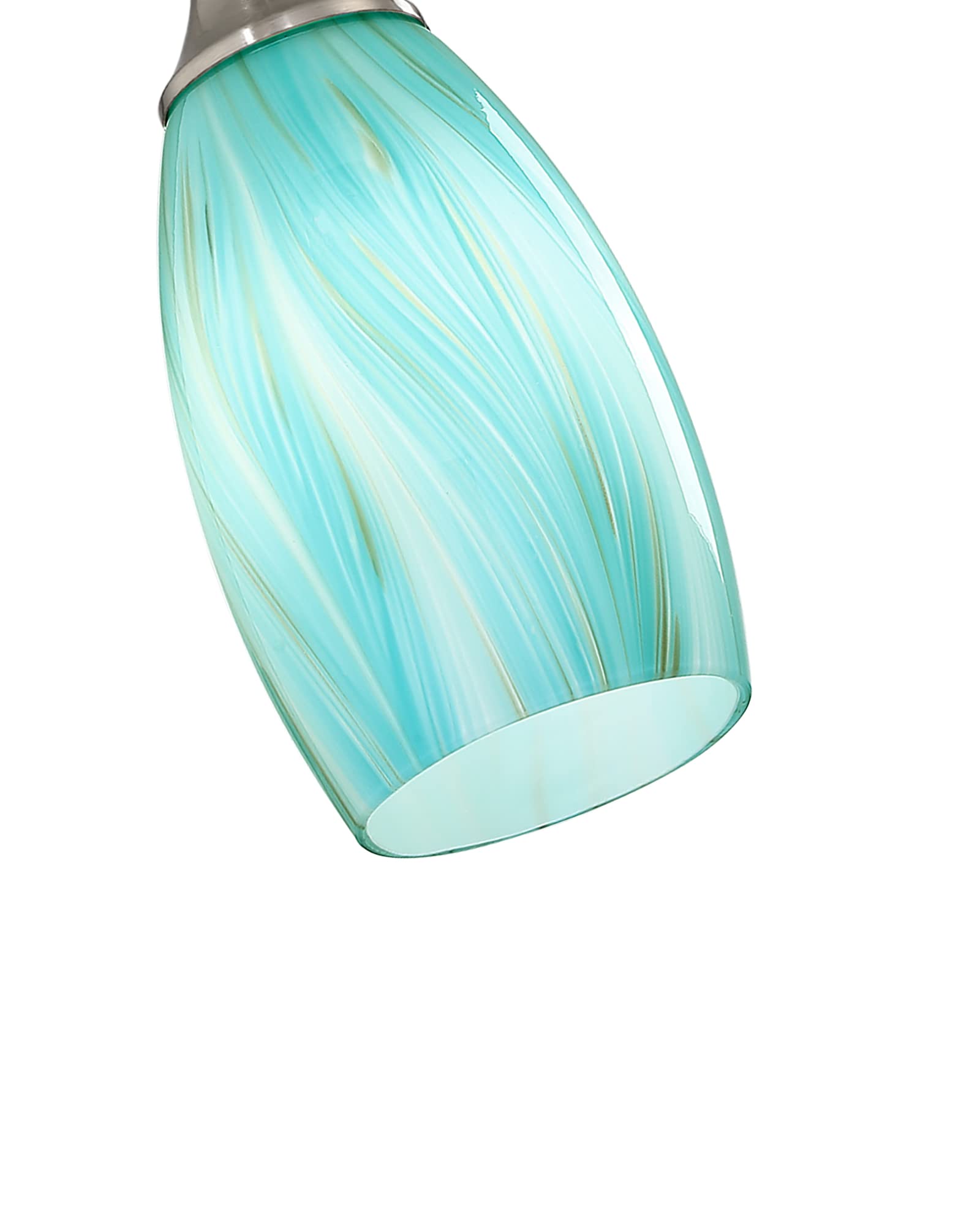 Karyfine Mini Pendant Light,Handcrafted Art Glass Pendant Lighting Shade With Brushed Nickel Finished Teal Glass Ceiling Hanging