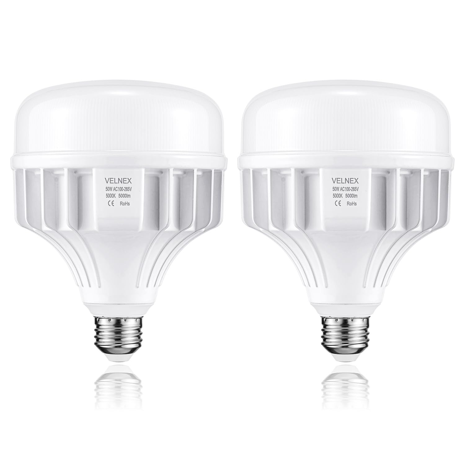 300-400W Equivalent LED E26 High Bay Light Bulb 5000LM, 50W Daylight White 5000K Shop Light for Warehouse Garage Workshop, Flick