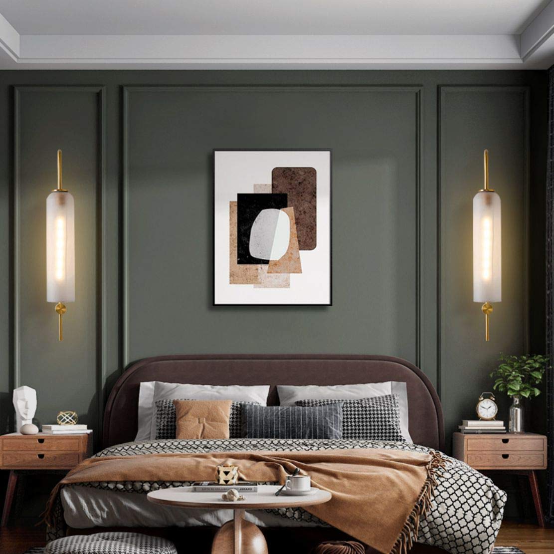 BOKT Mid Century Modern Wall Sconce, 1-Light Brushed Gold Metal, White Glass, Model L0293E01W, Ideal for Bathroom Vanity