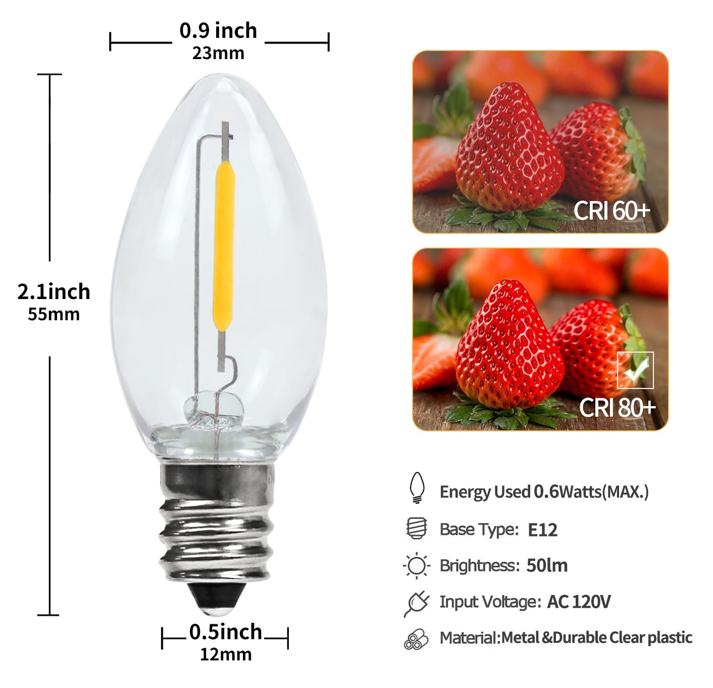 MX232 Set of 2 E12 Candelabra LED Light Bulbs with 6 Ft White Cord and On/Off Switch for Halloween Christmas Decorations