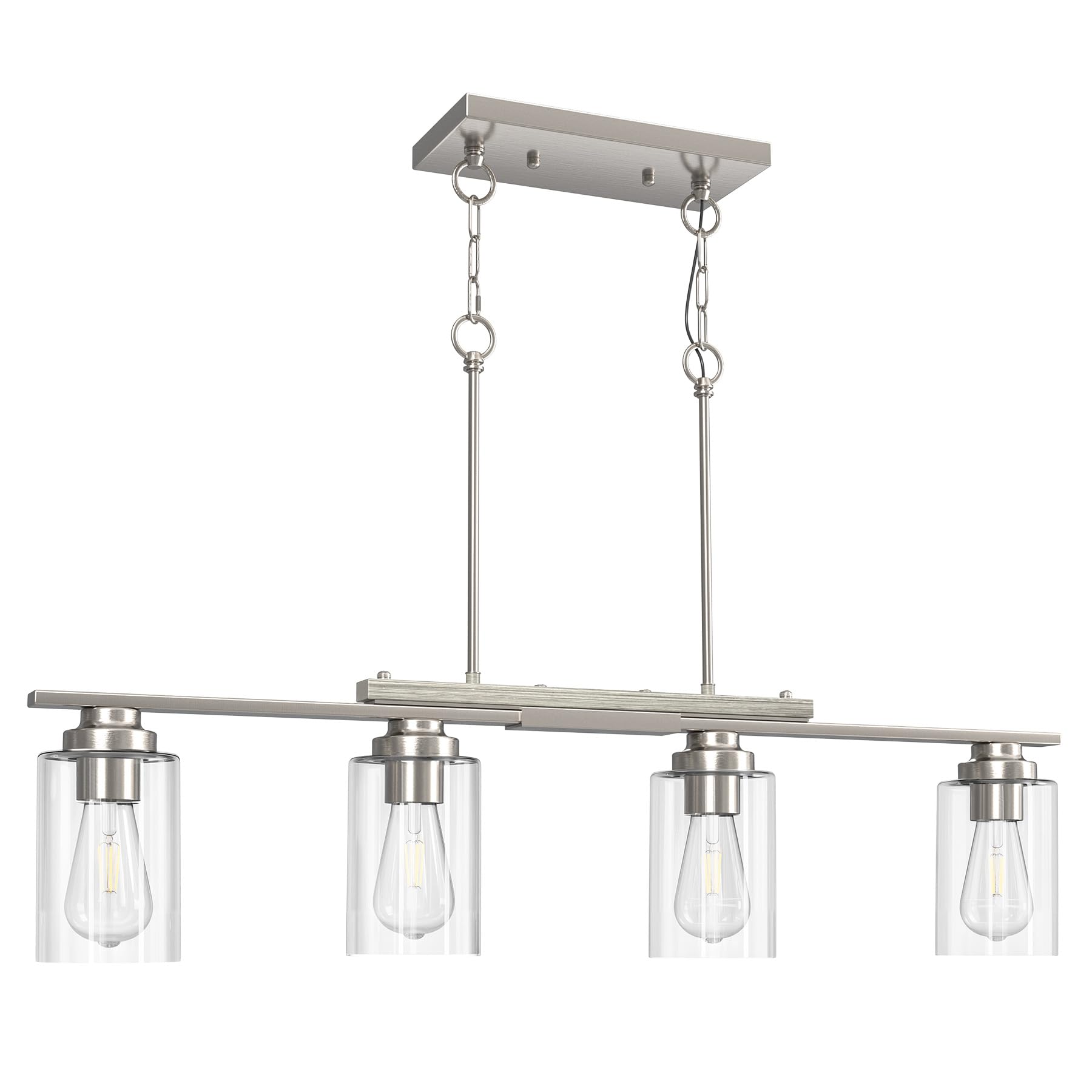 Vonluce Kitchen Island Lighting  4-Light Dining Room Light Fixture Over Table With Glass Shade And Adjustable Rods  Farmhouse Linear Chandelier For Kitchen Island  Brushed Nickel  Etl Certificated
