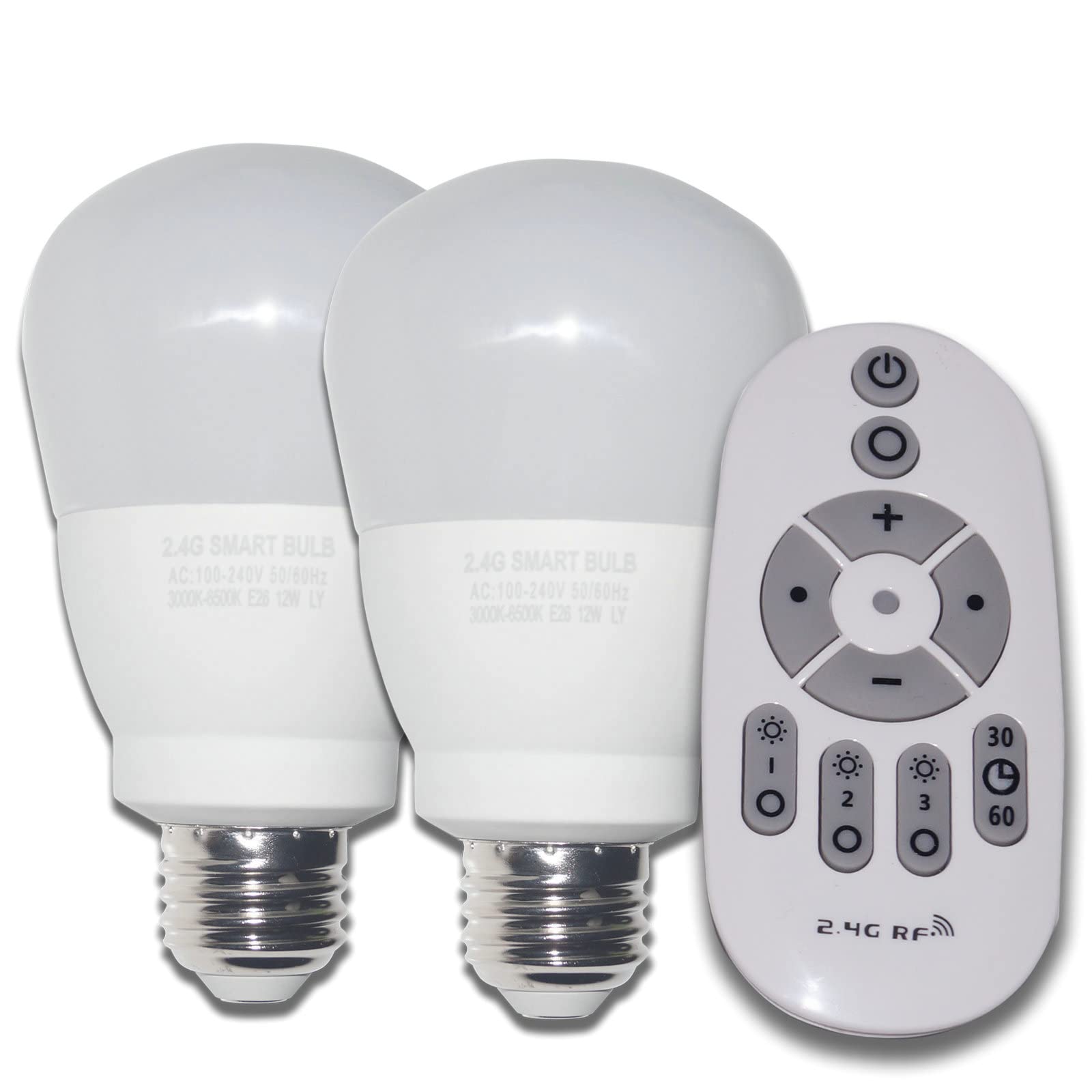 Fjyikj 12W E26 Smart LED Light Bulbs Dimmable with 2.4GHz Wireless 3-Zone Remote Control - Adjustable Color Temperature (Warm/Co