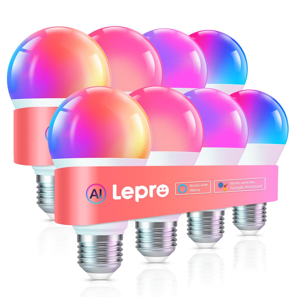 Lepro B1 AI Smart Light Bulbs - WiFi & Bluetooth RGBWW Color Changing LED Bulb Works with Alexa & Google Assistant, Personalized