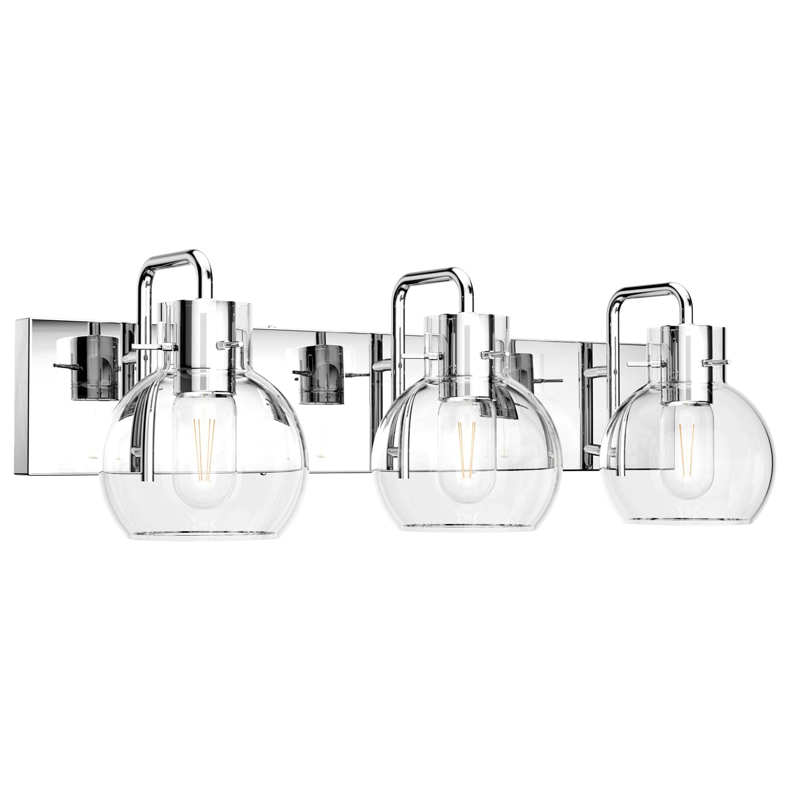 Tipace Chrome Vintage Bathroom Vanity Light,2 Lights Modern Stainless Steel With Globe Clear Glass Bathroom Light Fixtures Indus