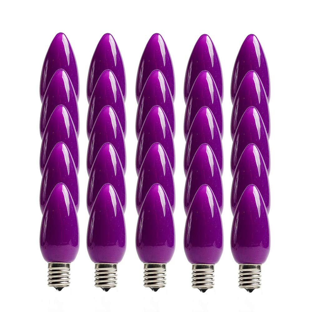 EZLS C9 Purple Opaque SMD LED Bulbs - Box of 25 Smooth Purple Retro C9 Replacement Bulbs
