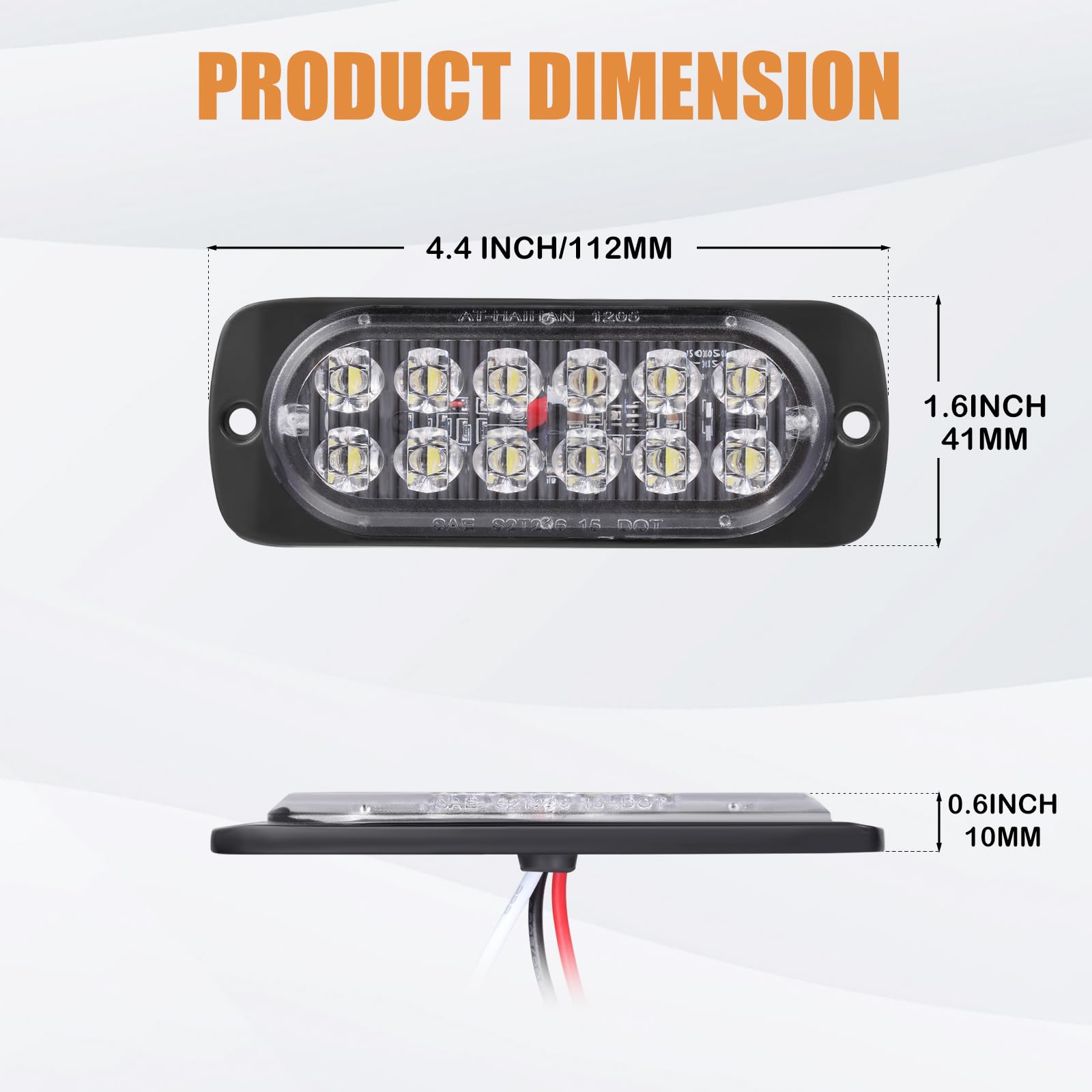 At-Haihan Pack Of 2 Aluminum Housing Clear Lens White Led Reverse Backup Running Lights, Dot Compliant Waterproof Surface Mount