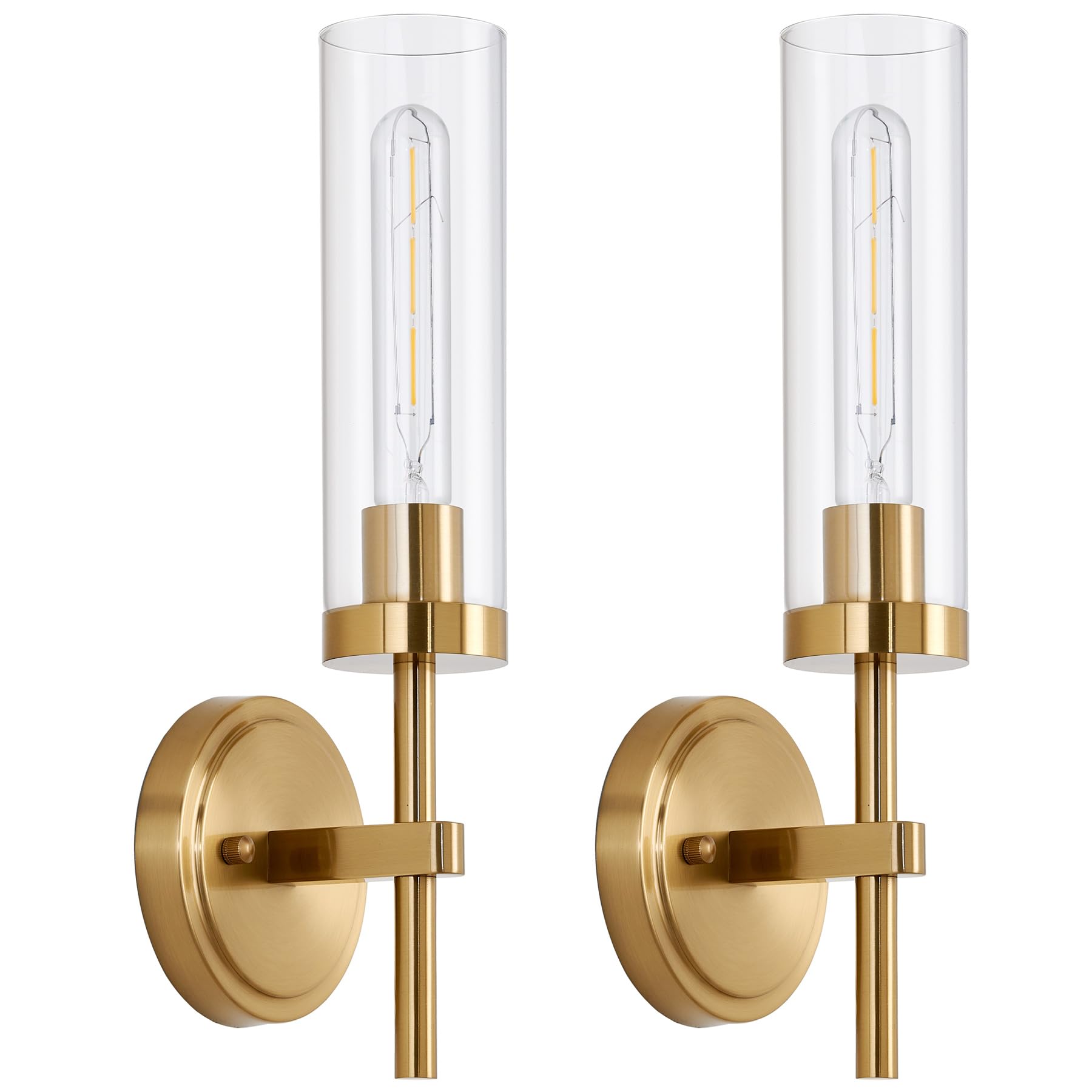Santostock Gold Wall Sconces Set Of 2, Modern Bathroom Sconces Wall Lighting Vanity Light Fixtures With Clear Glass, Brushed Bra