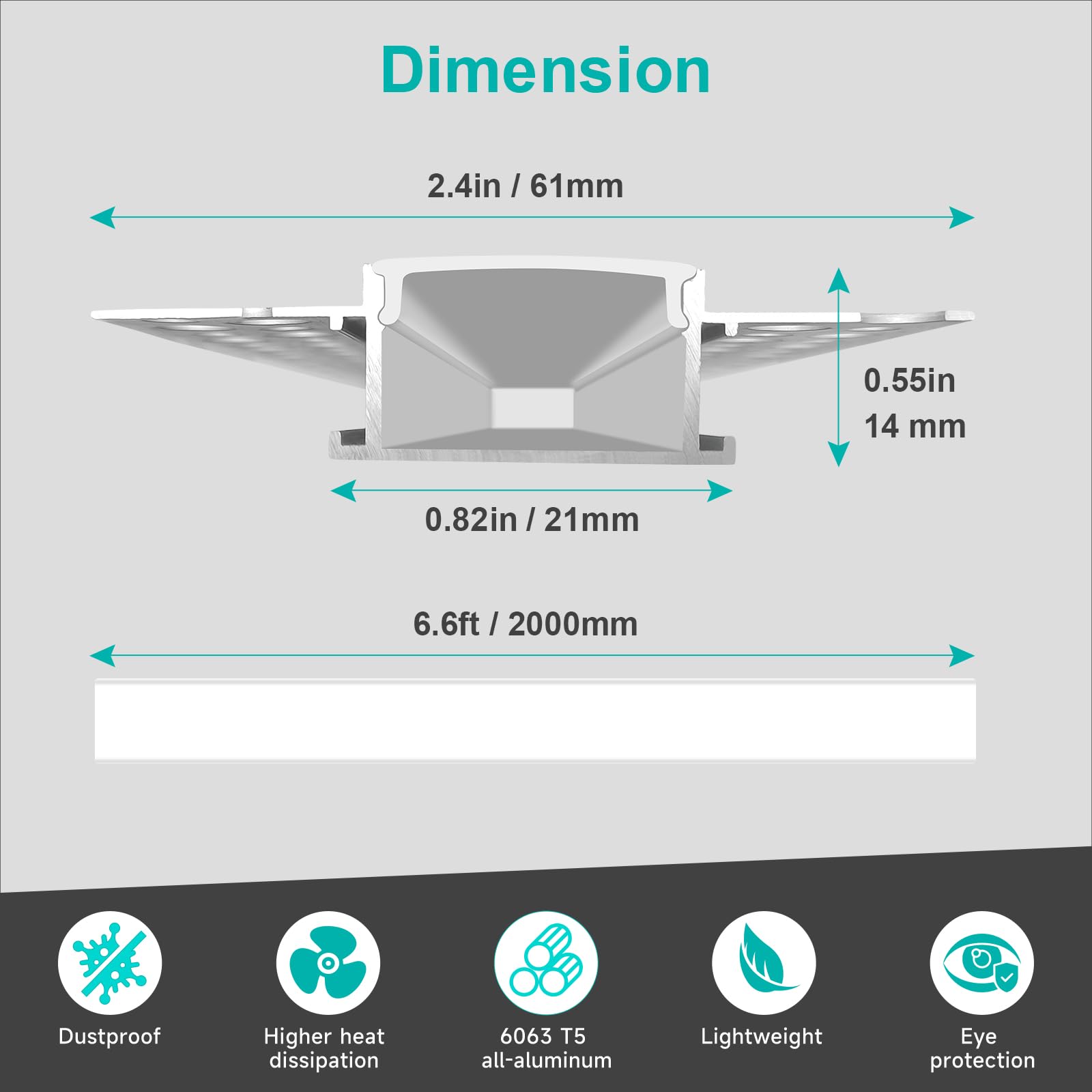 hunhun LED Aluminum Channel 10-Pack, 6.6ft/2Meter, Silver, Trimless with Clip-in Diffuser, Model CH04-M2-PP10