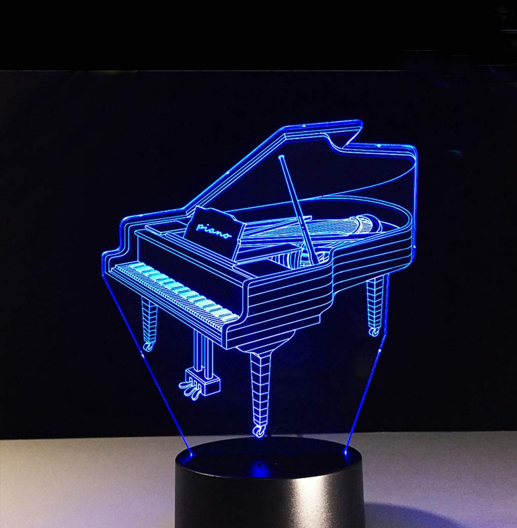 AZIMOM 3D Lamp Illusion Piano Night Light, 16 Colors, Smart Touch, Remote Control, Multicolor, Model 1, Bedroom Decor for Kids & mature-themeds