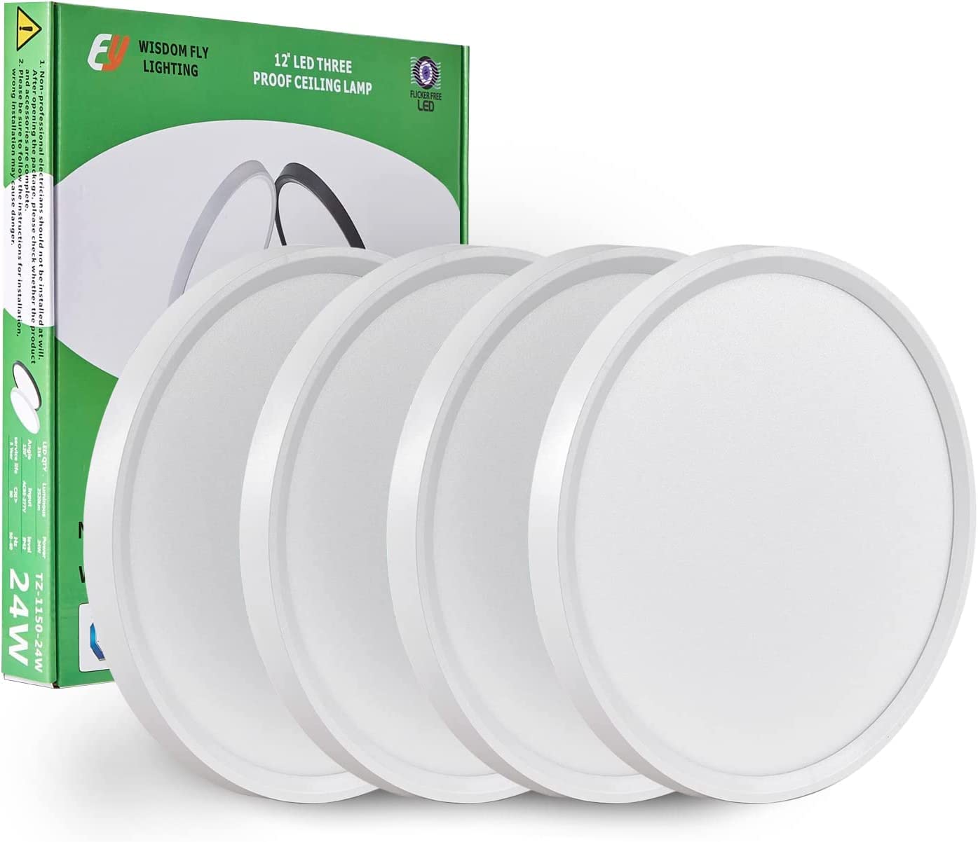 4Pk 12 Inch Led Flush Mount Ceiling Light, 24W, 2500Lm, 3000K/4000K/6000K Cct Selectable, Round Flat Panel Light Low Profile Ceiling Light Fitures For Hallway, Kitchen, Bedroom, Laundry Room