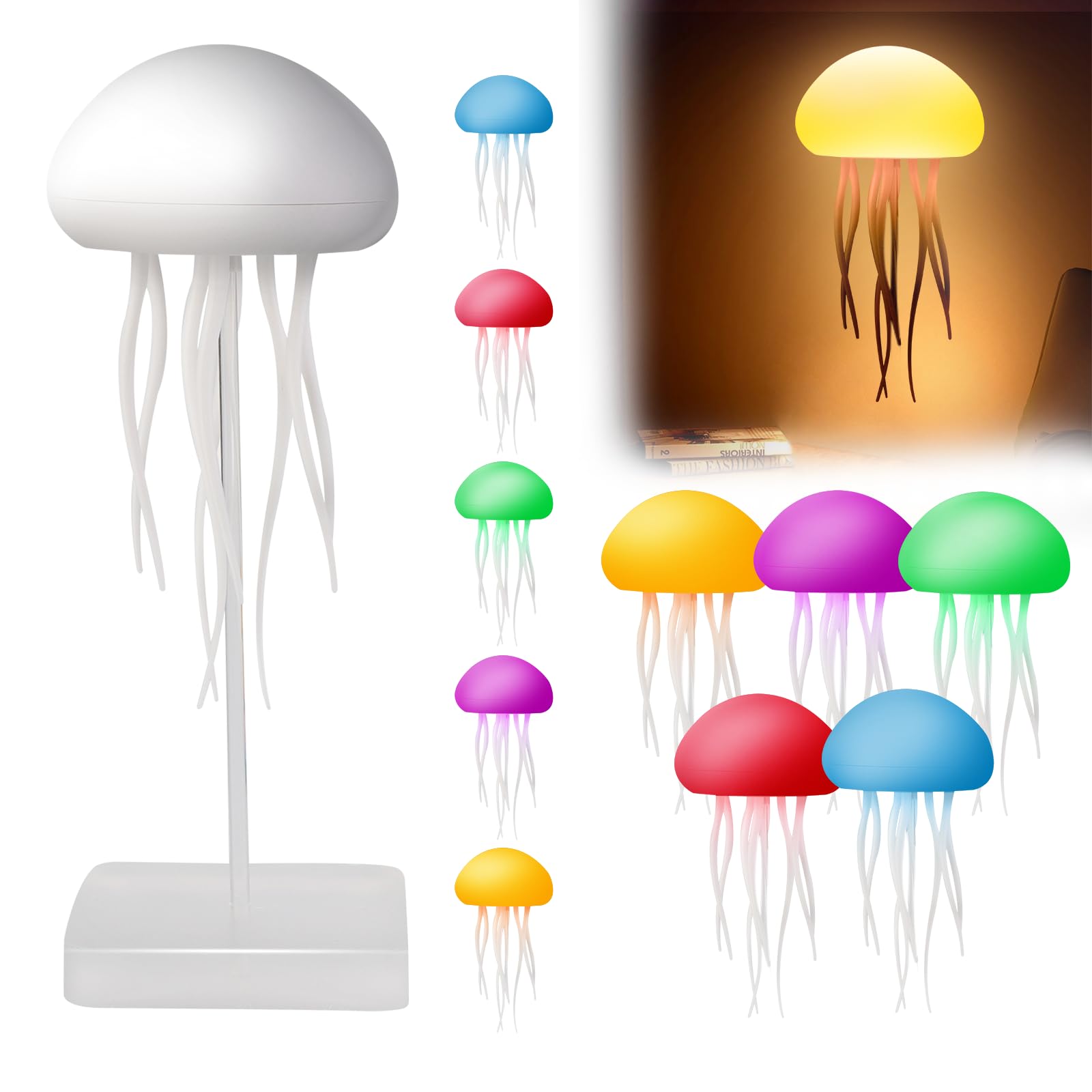 Jellyfish Lamp, Rgb Gradient Jellyfish Bedside Lamp, Voice Control Jellyfish Lamp With Dancing Legs, Rechargeable Jellyfish Tabl