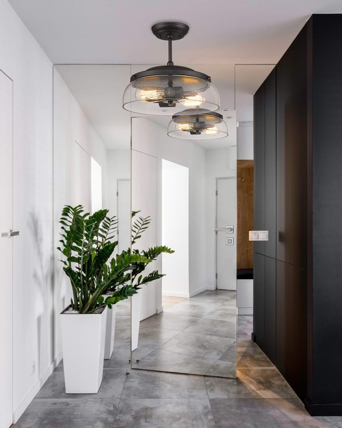 Eapudun 2-Light Semi Flush Mount Ceiling Light, Oil-Rubbed Bronze With Seeded Glass Shade