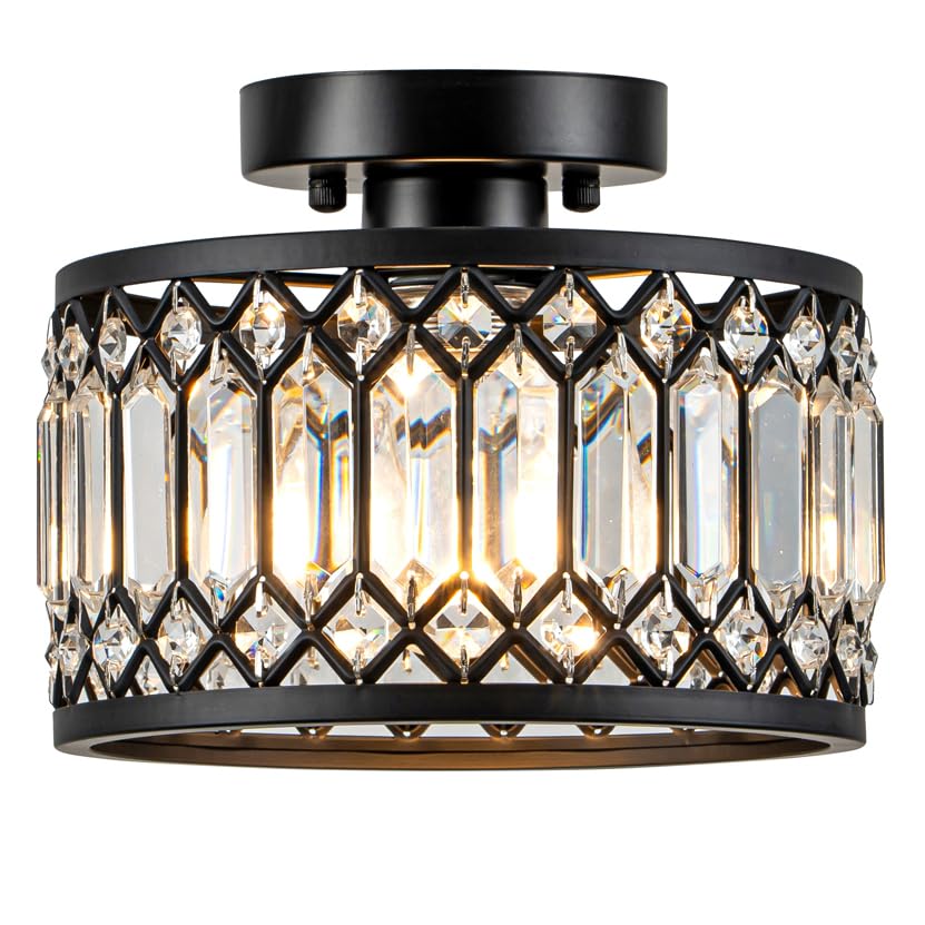 Crystal Ceiling Light, Black Flush Mount Ceiling Light Fixture, Flush Mount Chandelier, Light Fixture For Hallway, Entryway, Bat
