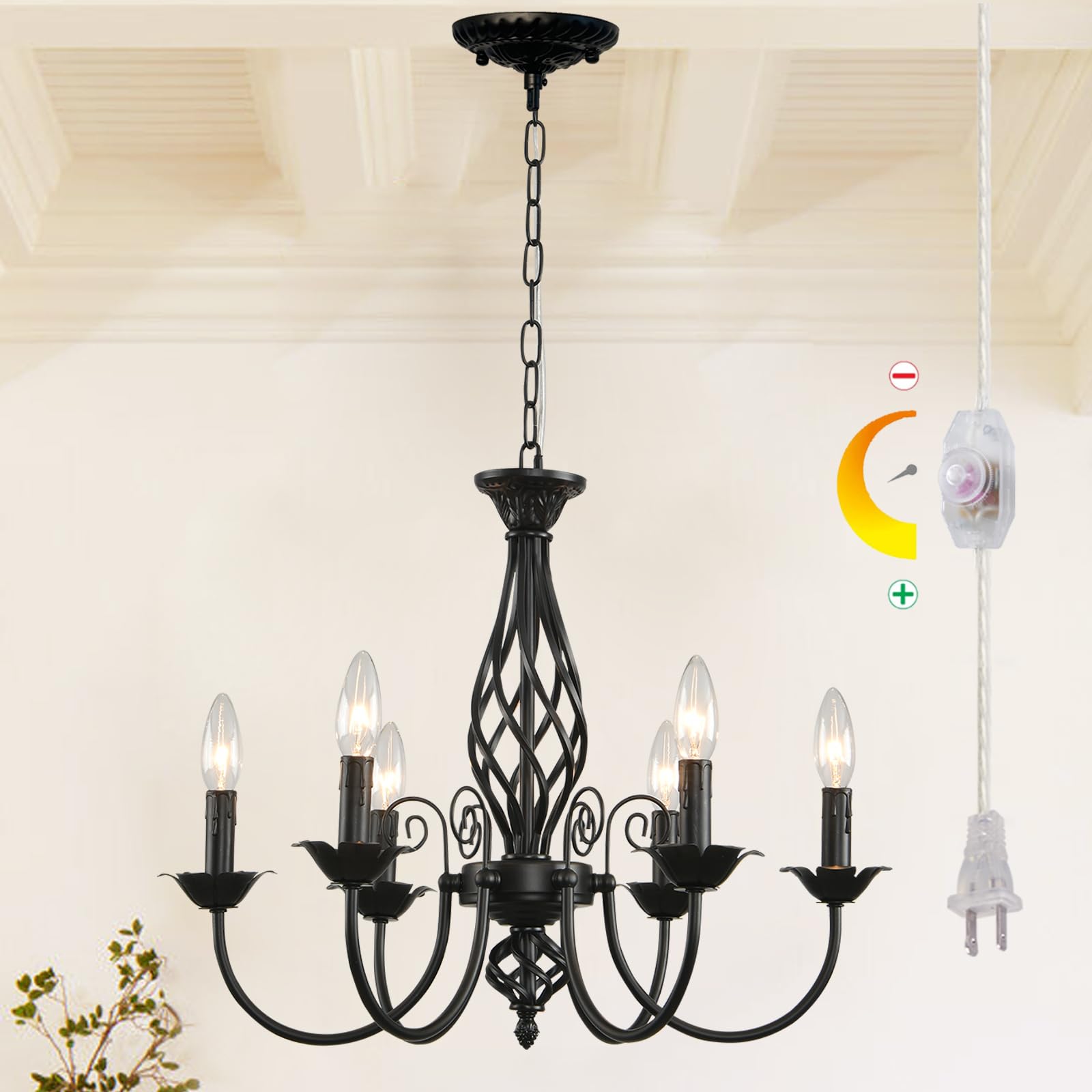Hoxiya 6-Light Dimmable Black Farmhouse Chandelier For Living Room, Dining Room, Kitchen