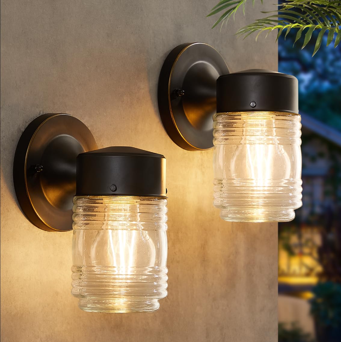 Ejiaxin Outdoor Wall Lanterns, Waterproof Black Sconce Lights With Clear Glass Shade, E26 Socket