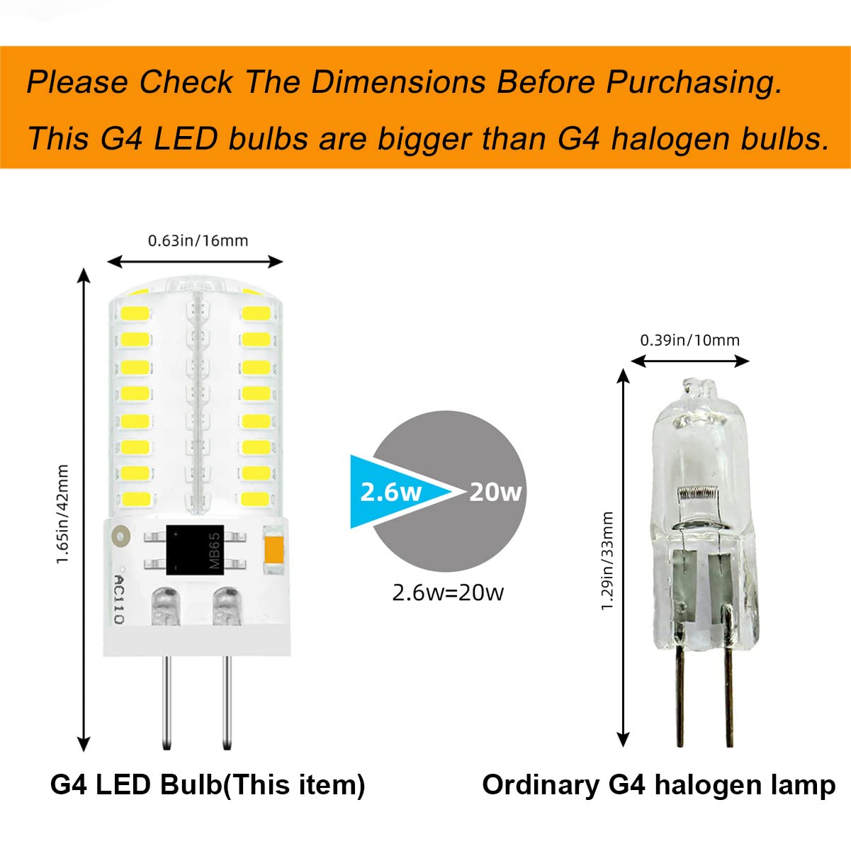 Tianzhilansky Pack 10 G4 Led Bulb Dimmable 110V 120V 2.6W 280 Lumens 64Pcs Silicone Lamp Equivalent To 20W Halogen Bulb Replacem