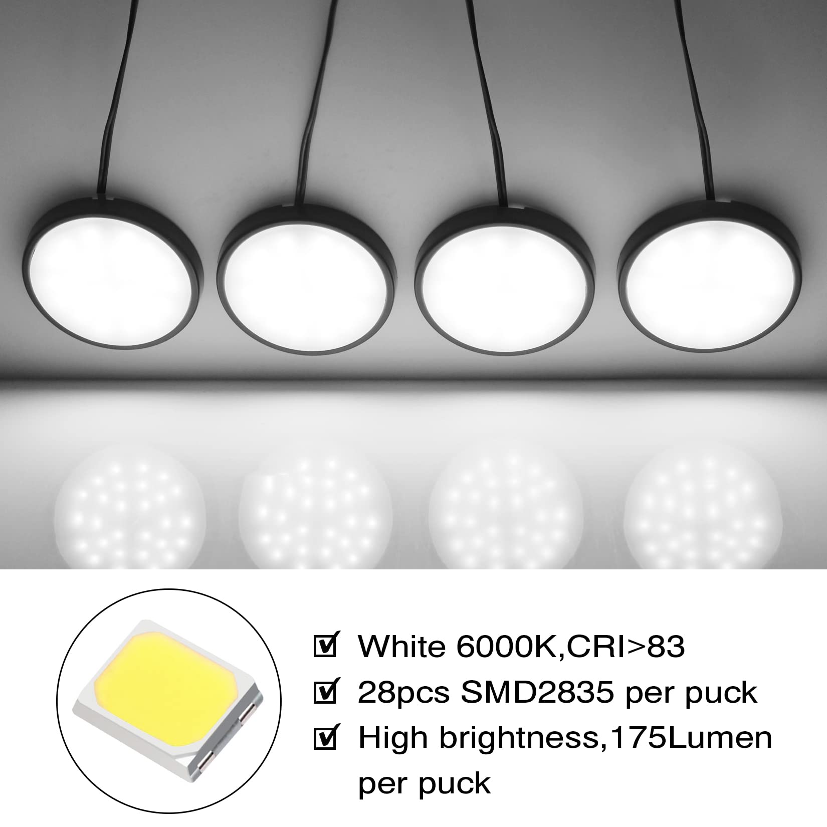 Wobane Led Cabinet Puck Lighting Kit, 4 Super Bright Puck Lights, 9W 700Lumens, Remote Control, Dimmable Counter Lighting For Ki