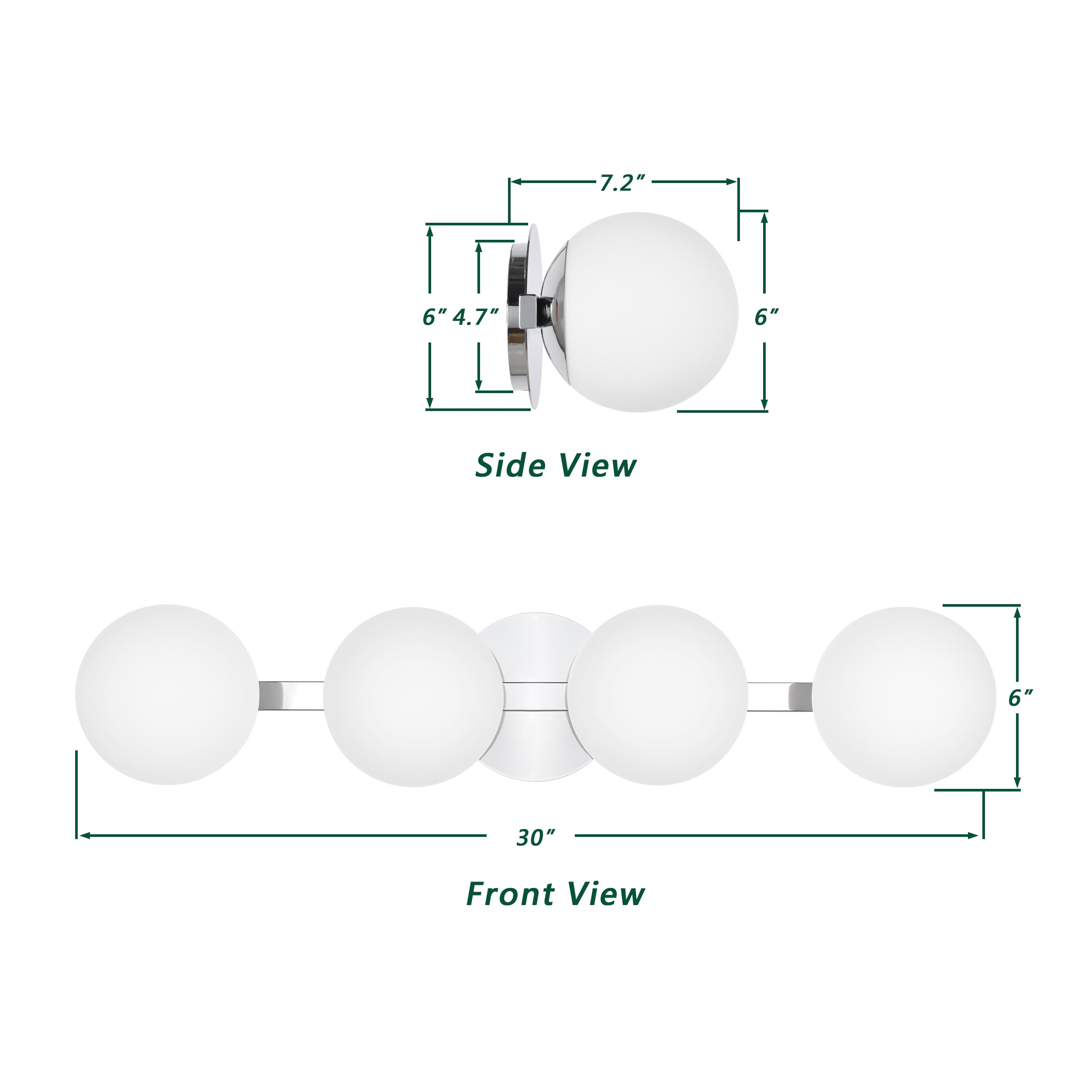 Globe Bathroom Vanity Light Fixtures, Modern 4 Lights Wall Lighting Chrome, Porch Wall Mount Light Fixture For Bathroom, Over Mi