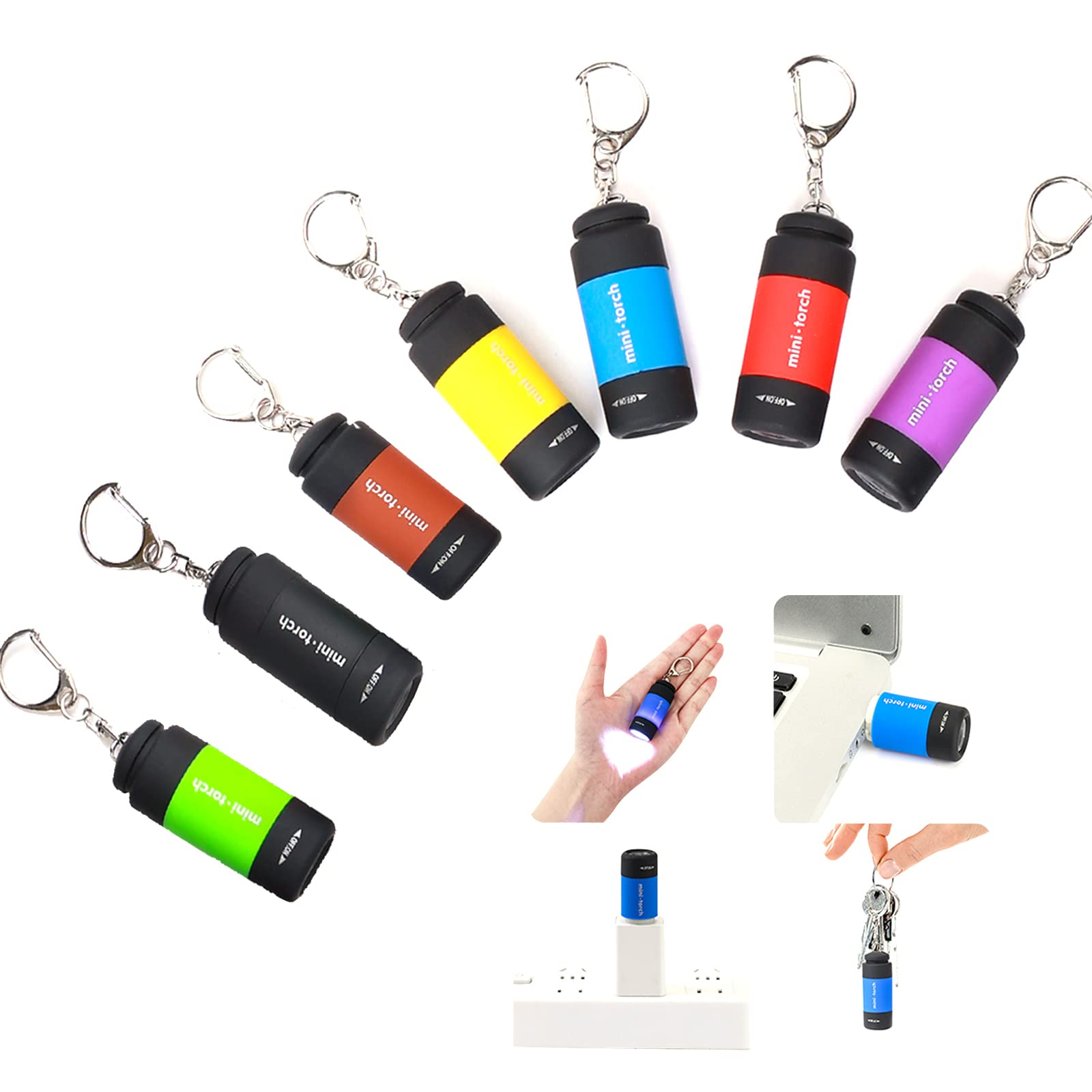 Cussity Mini Flashlight Keychain 7 Pack, Rechargeable LED Torches, Waterproof, Colorful, Model 7XCUSB12