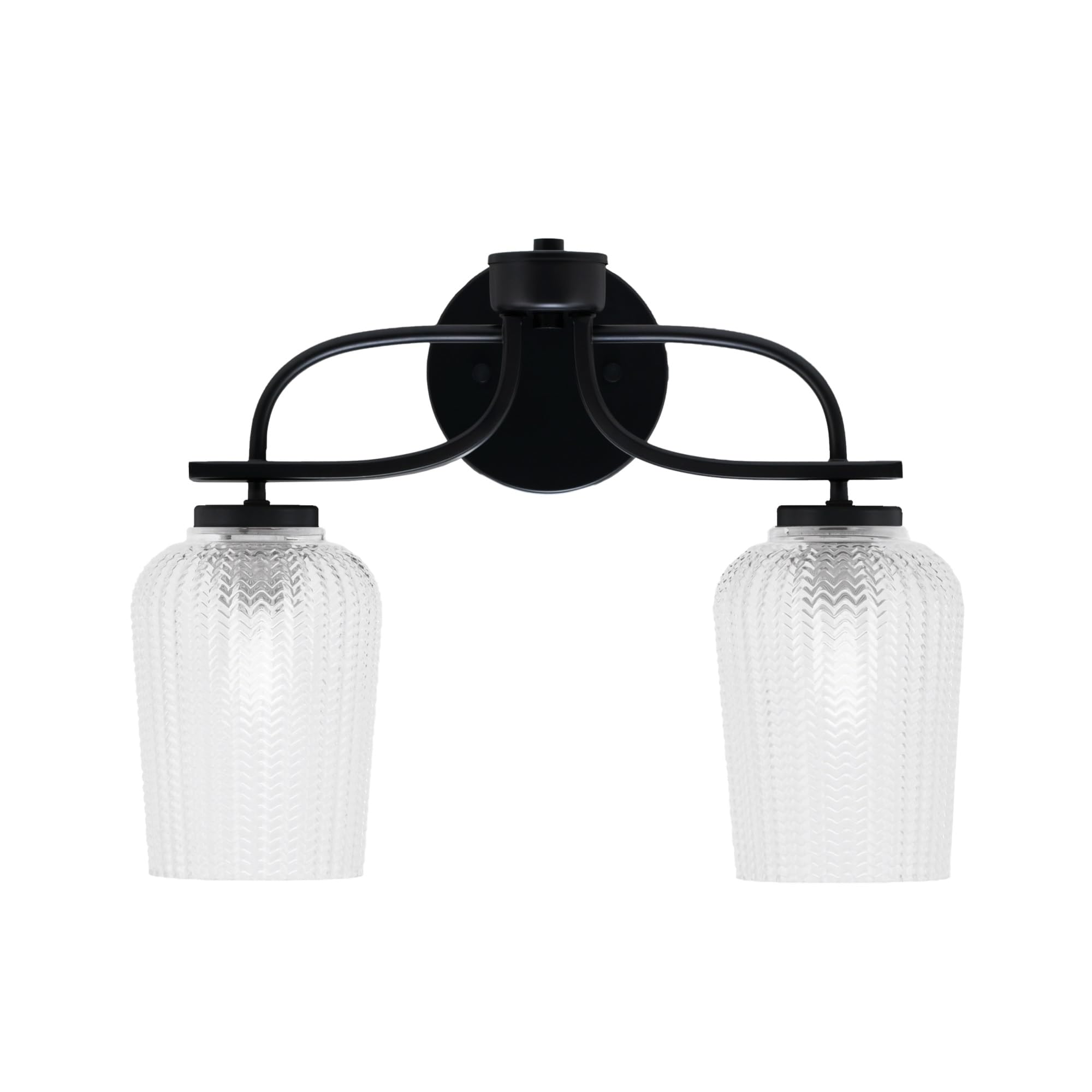 Cavella 2 Light Bath Bar In Matte Black Finish With 5" Clear Textured Glass