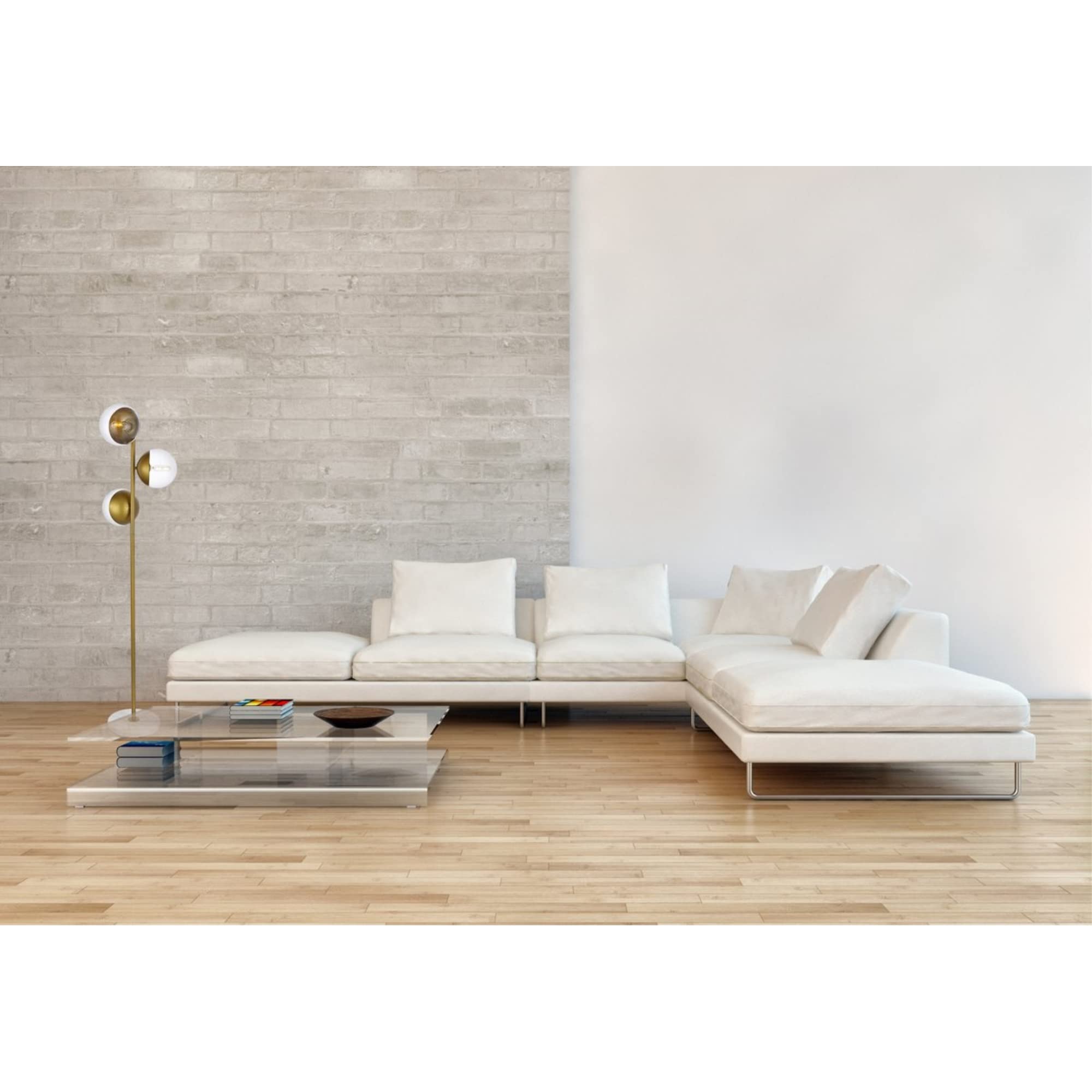 Living District Eclipse 3-Light Metal & Glass Floor Lamp in Brass/Clear