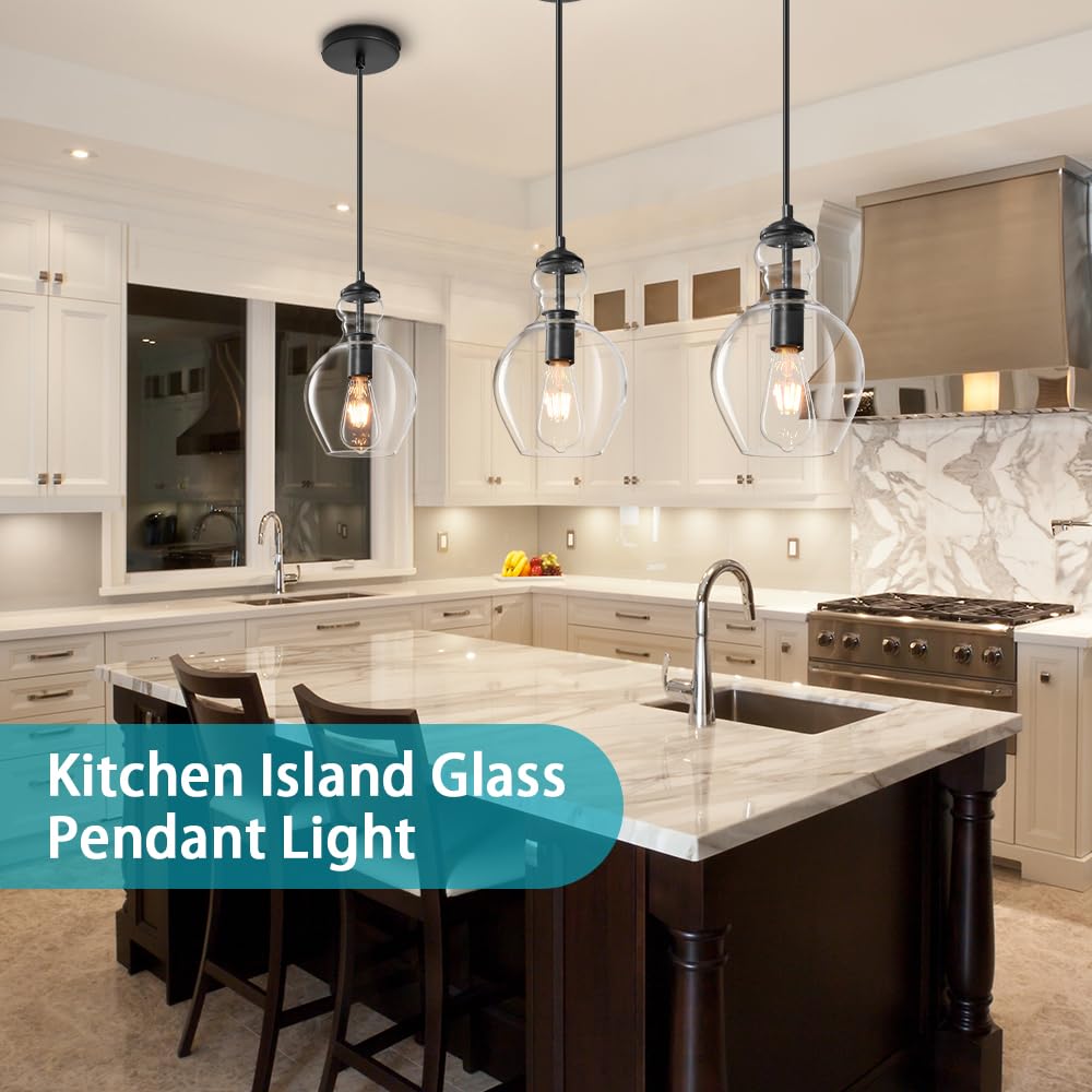 Vaziden Modern Glass Pendant Lighting For Kitchen Island Kitchen Sink, Farmhouse Black Pendant Light Fixtures 7 Inch 1 Pack, Adj