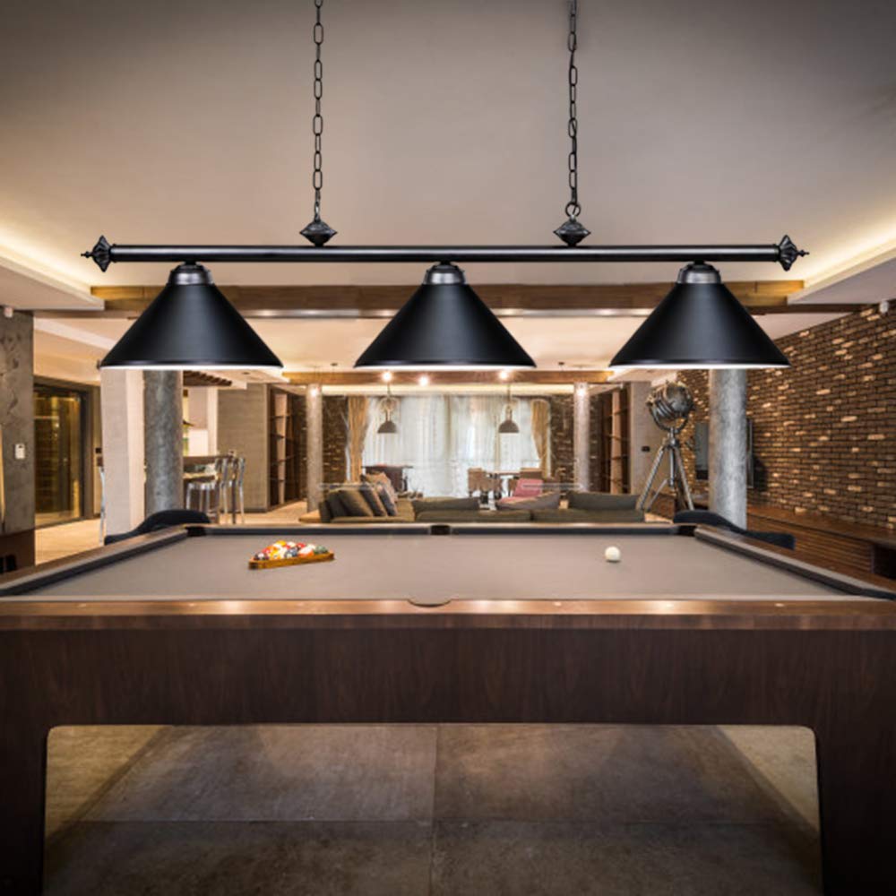 Wellmet 3-Light Vintage Pool Table Light, Matte Black Metal Chandelier, 59 inch, Modern Industrial Pendant for Kitchen Island