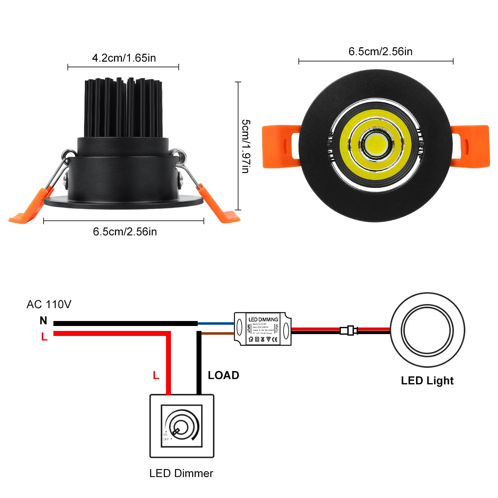 Inshareplus 2 Inch Led Downlight  3W Recessed Lighting 220Lm Cob Dimmable  5000K Daylight White  Cri80  Black Trim  Ceiling Lights With Led Driver  20 Pack