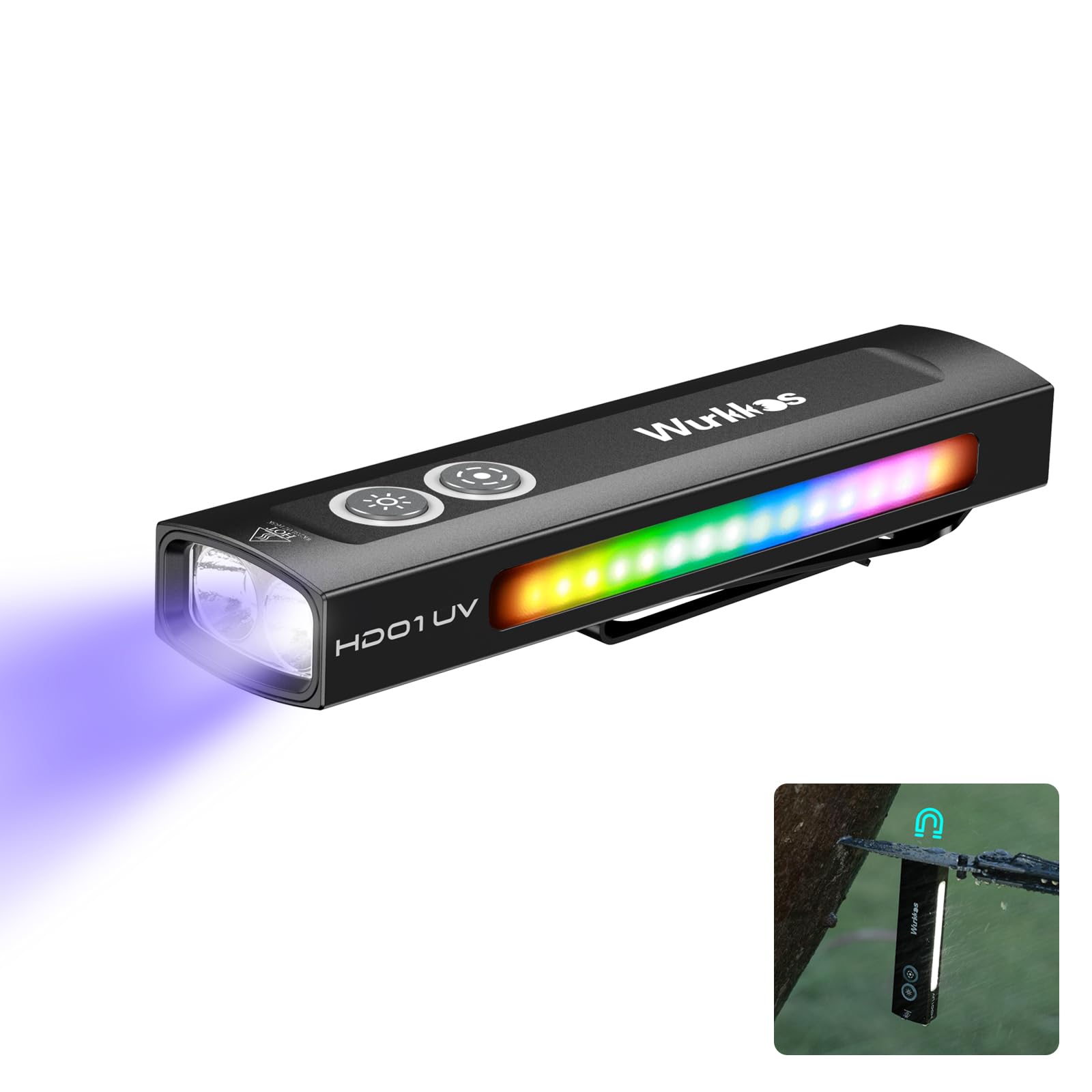 Wurkkos HD01 UV Flashlight, Rechargeable EDC Flashlight, Led Flashlight with 365nm UV Light, 1200 Lumens Flat Flashlight with RG