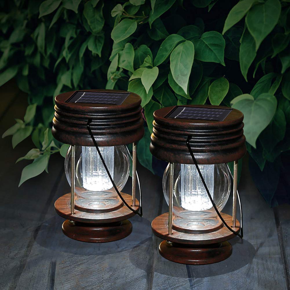 Pearlstar Solar Lanterns Outdoor Hanging Solar Lights With Handle For Pathway Yard Patio Garden Decoration, Waterproof Outside Solar Table Lamp,2 Pack 5.5&quot; H (White Lights)