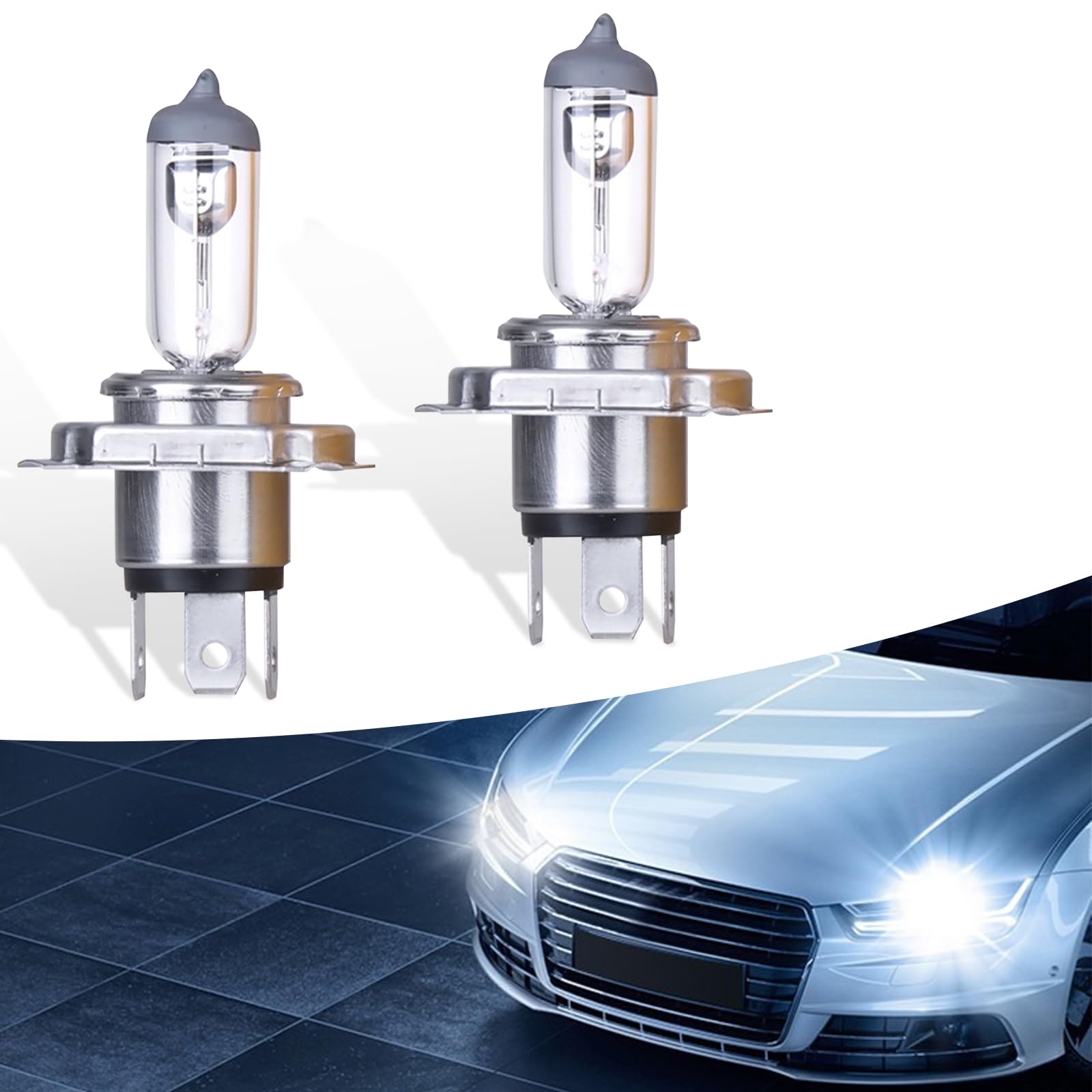 gunhunt H4 Halogen Bulbs, 12V Quartz Lamp, Low/High Beam Fog Light Replacement, 2 PCS, White, Model GURSD1701WH-H4-2PCS