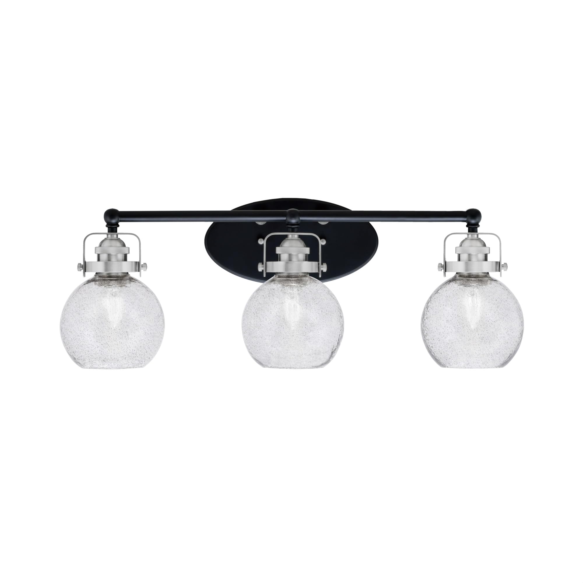 Easton 3 Light Bath Bar Shown In Matte Black & Brushed Nickel Finish With 5.75" Smoke Bubble Glass