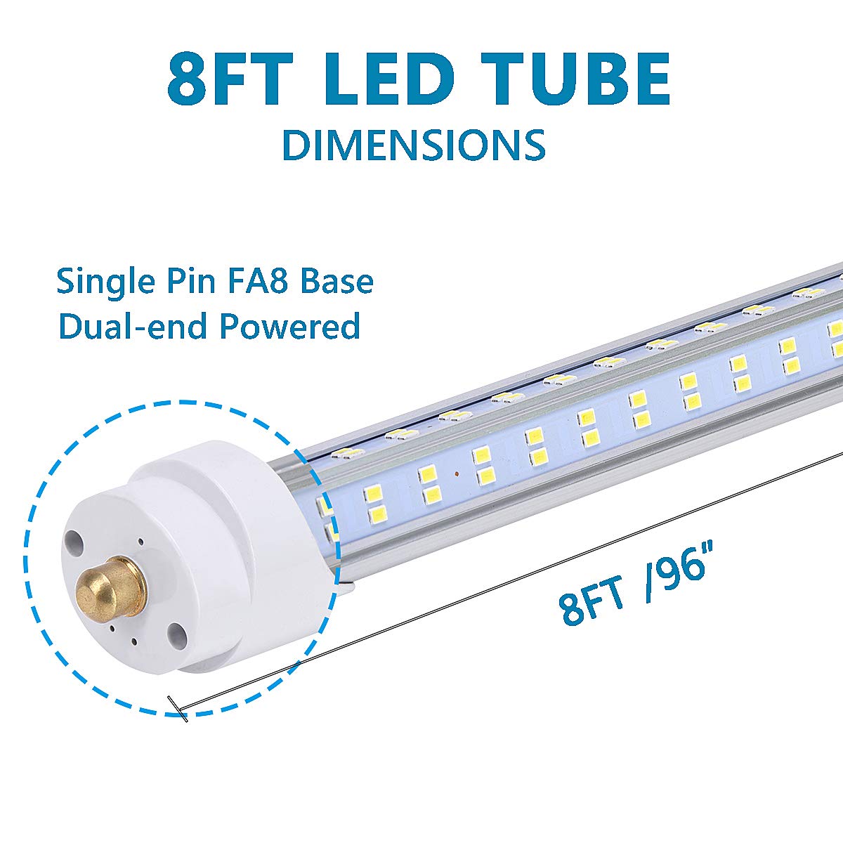 Bsk.Bestka 10Pcs,8 Ft Led Bulbs, 120W 19000Lm 5000K Daylight, Super Bright, T8 T10 T12 Led Tube Lights, Fa8 Single Pin Led Light