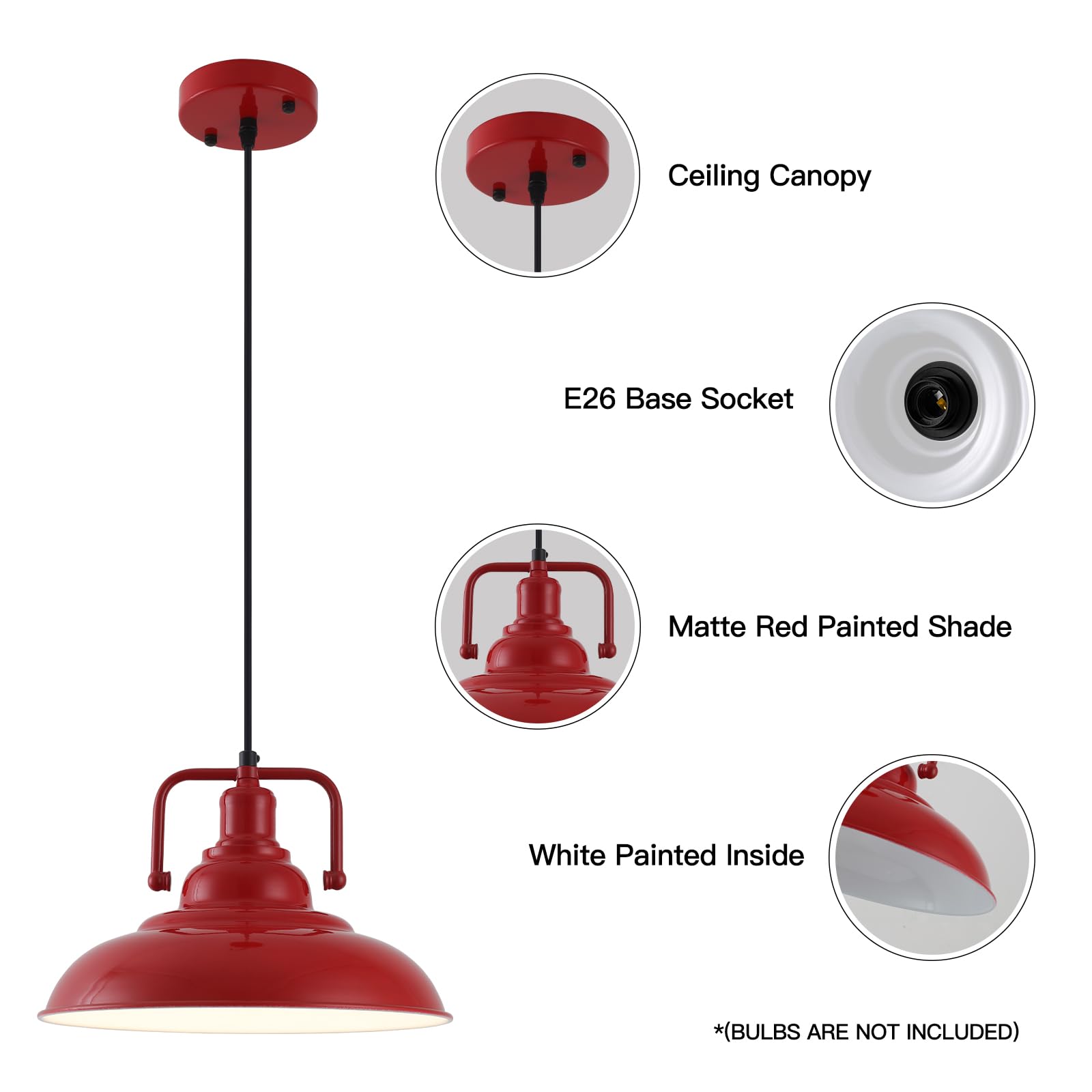 Sesiment Red Farmhouse Pendant Lights 3 Packs, Metal Pendant Lights Kitchen Island, Industrial Pendant Light, Hanging Island Pen