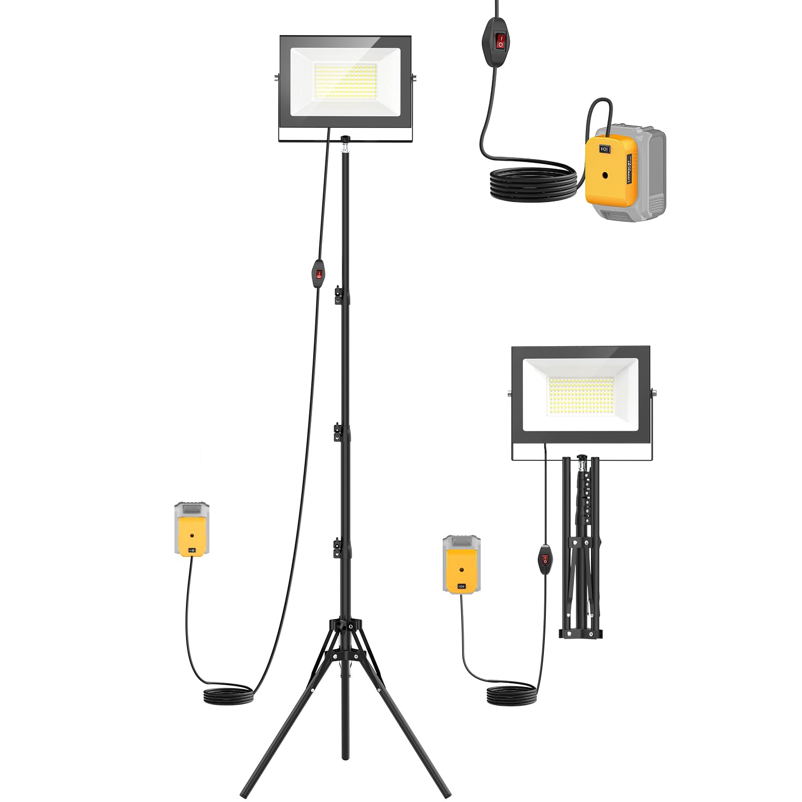 LIVOWALNY 10000LM LED Work Lights with Stand Compatible with Dewalt 20V Battery, 100W Portable Tower Tripod Flood Light with 13F